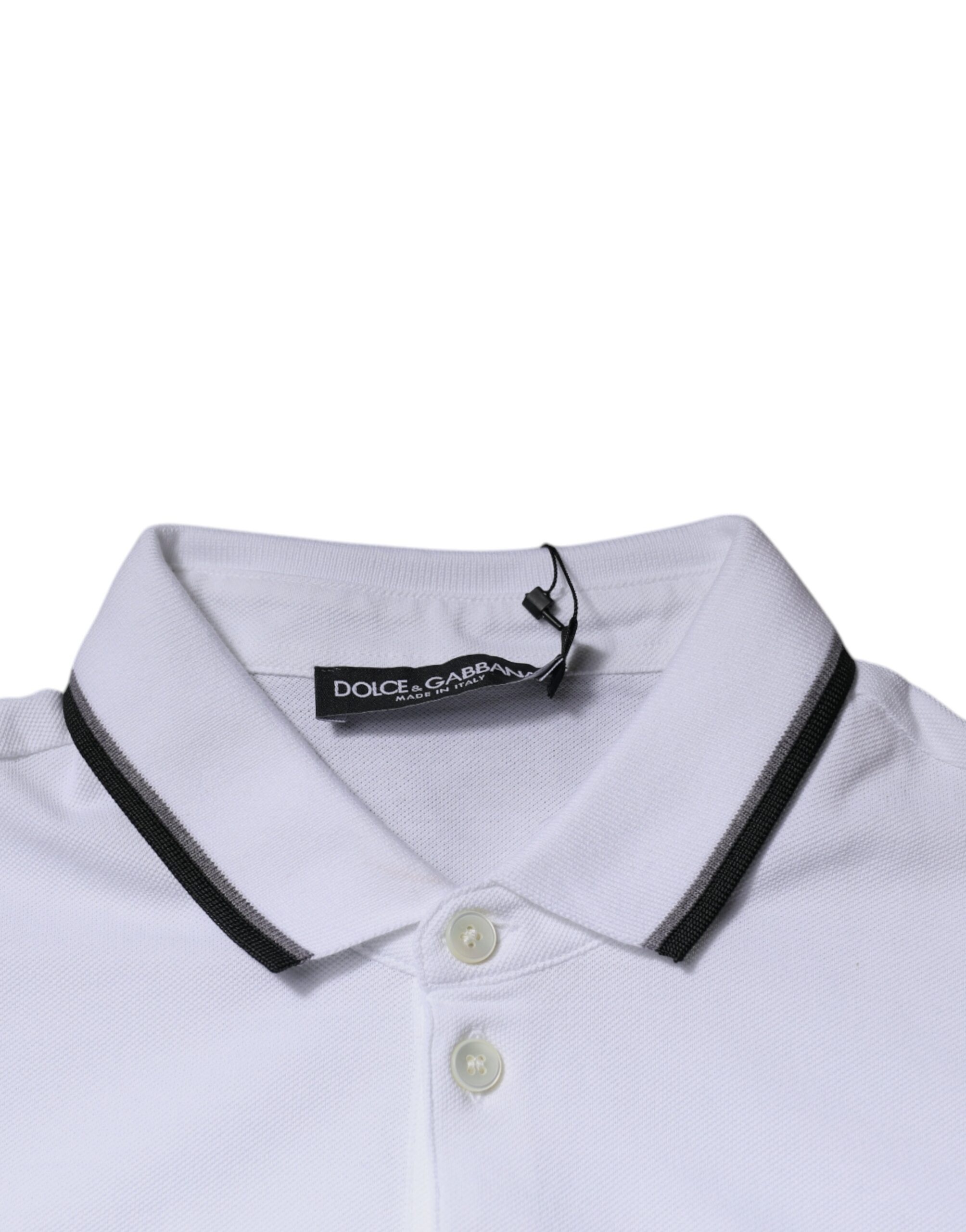 Dolce & Gabbana White Cotton Crown Collared Polo T-shirt - Image 6