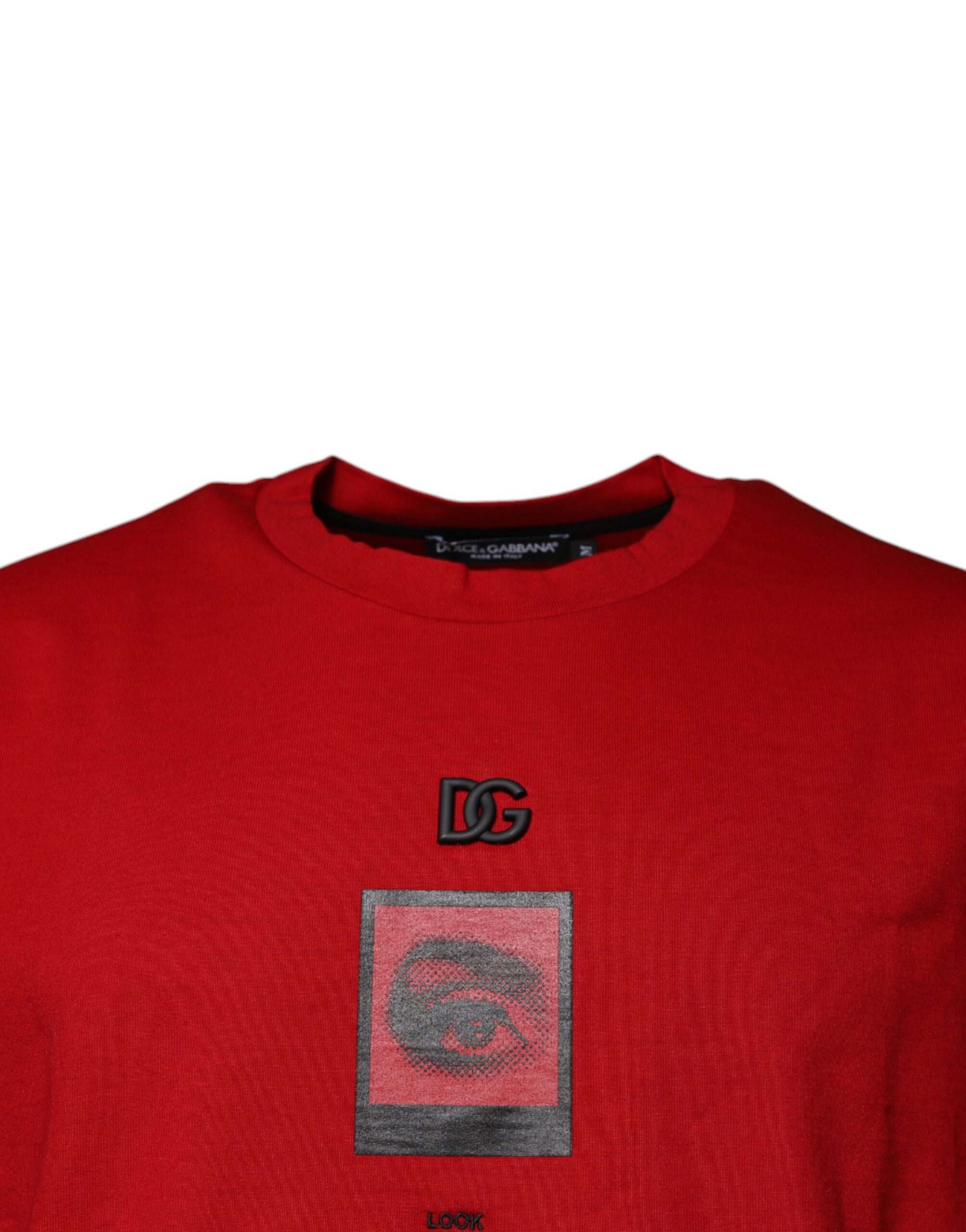 Dolce & Gabbana Red DG Eye Cotton Crew Neck T-shirt - Image 3