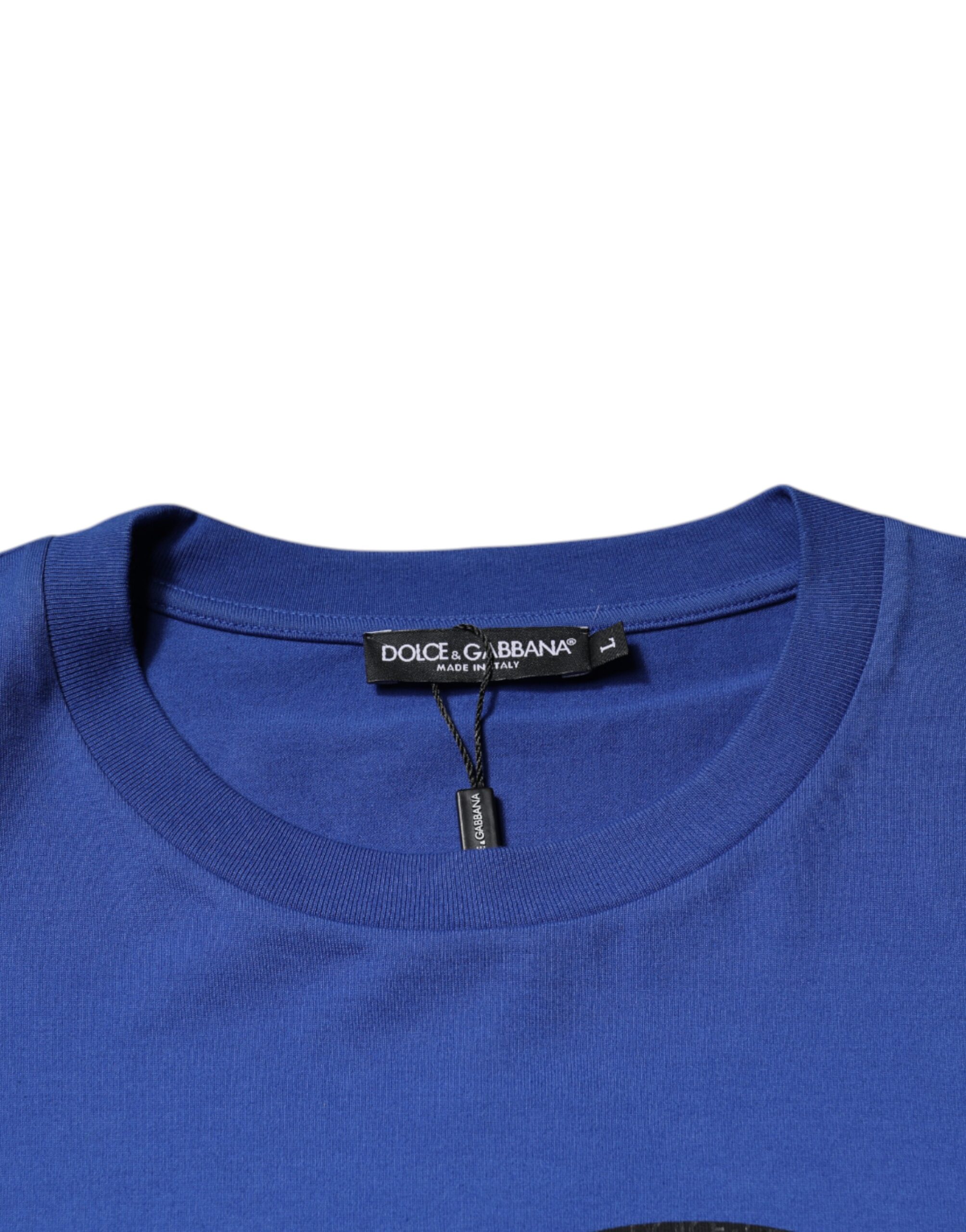 Dolce & Gabbana Blue Logo Print Cotton Men Crew Neck T-shirt - Image 6