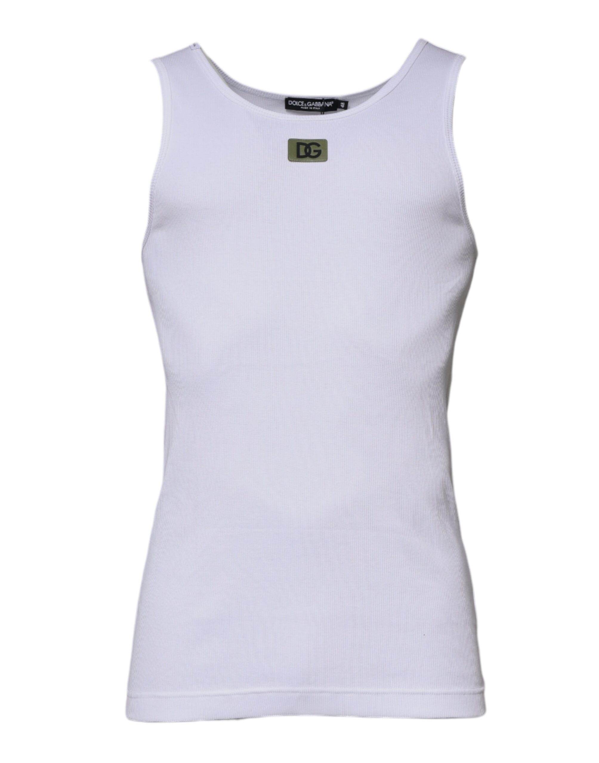 Dolce & Gabbana White Cotton Round Neck Sleeveless T-shirt - Image 2