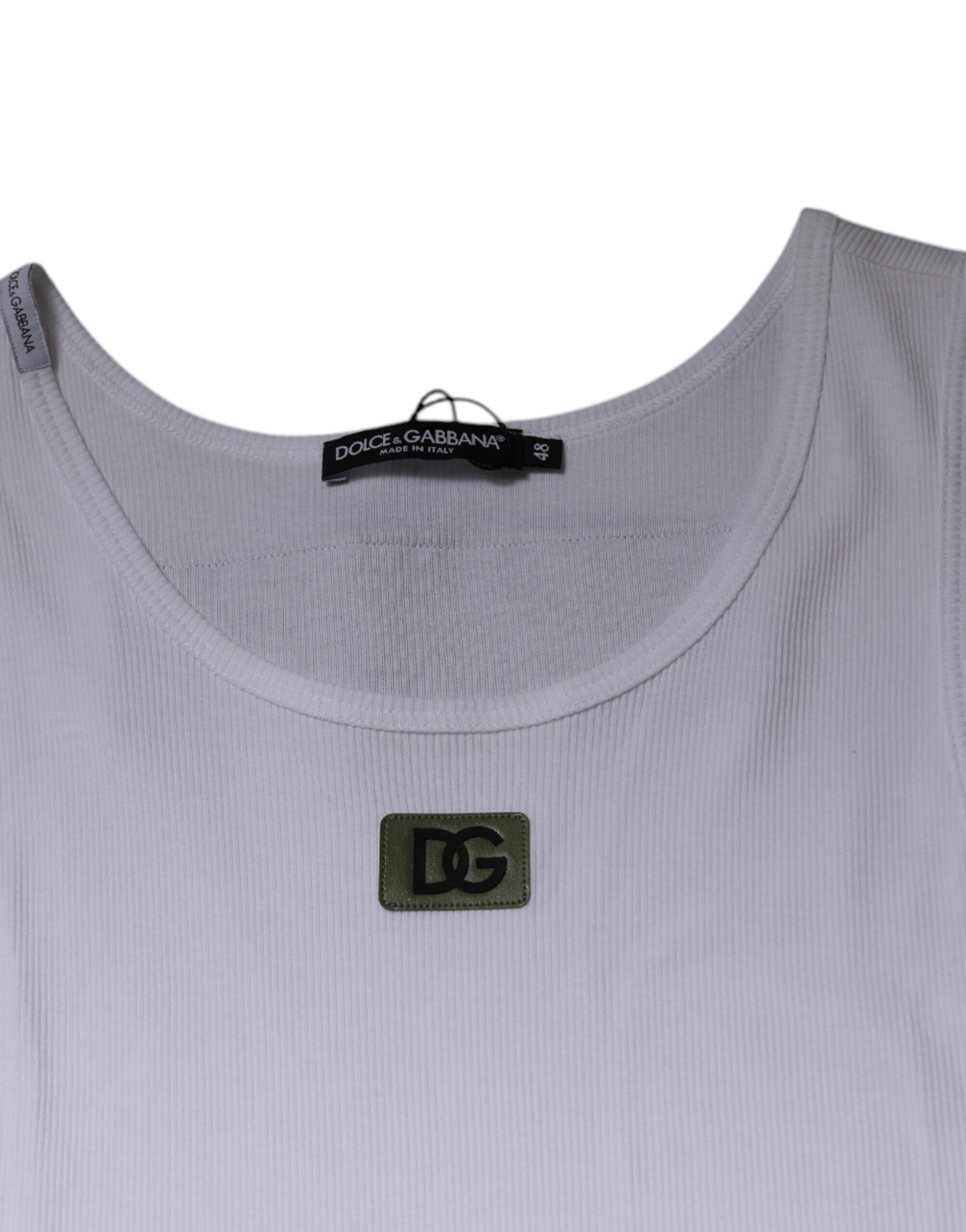 Dolce & Gabbana White Cotton Round Neck Sleeveless T-shirt - Image 5