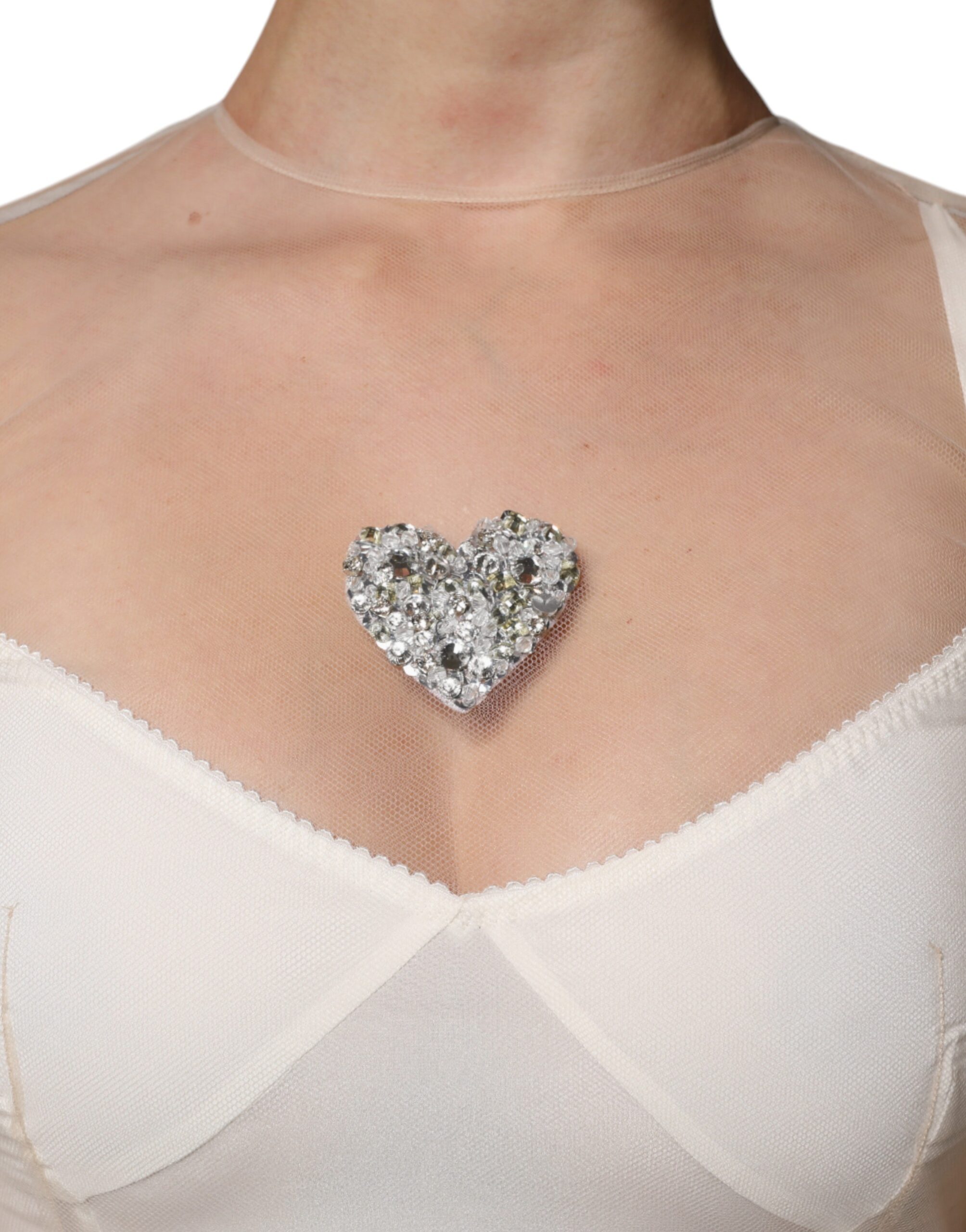 Dolce & Gabbana White Sheer Tulle Bustier Bodycon Midi Dress - Image 5