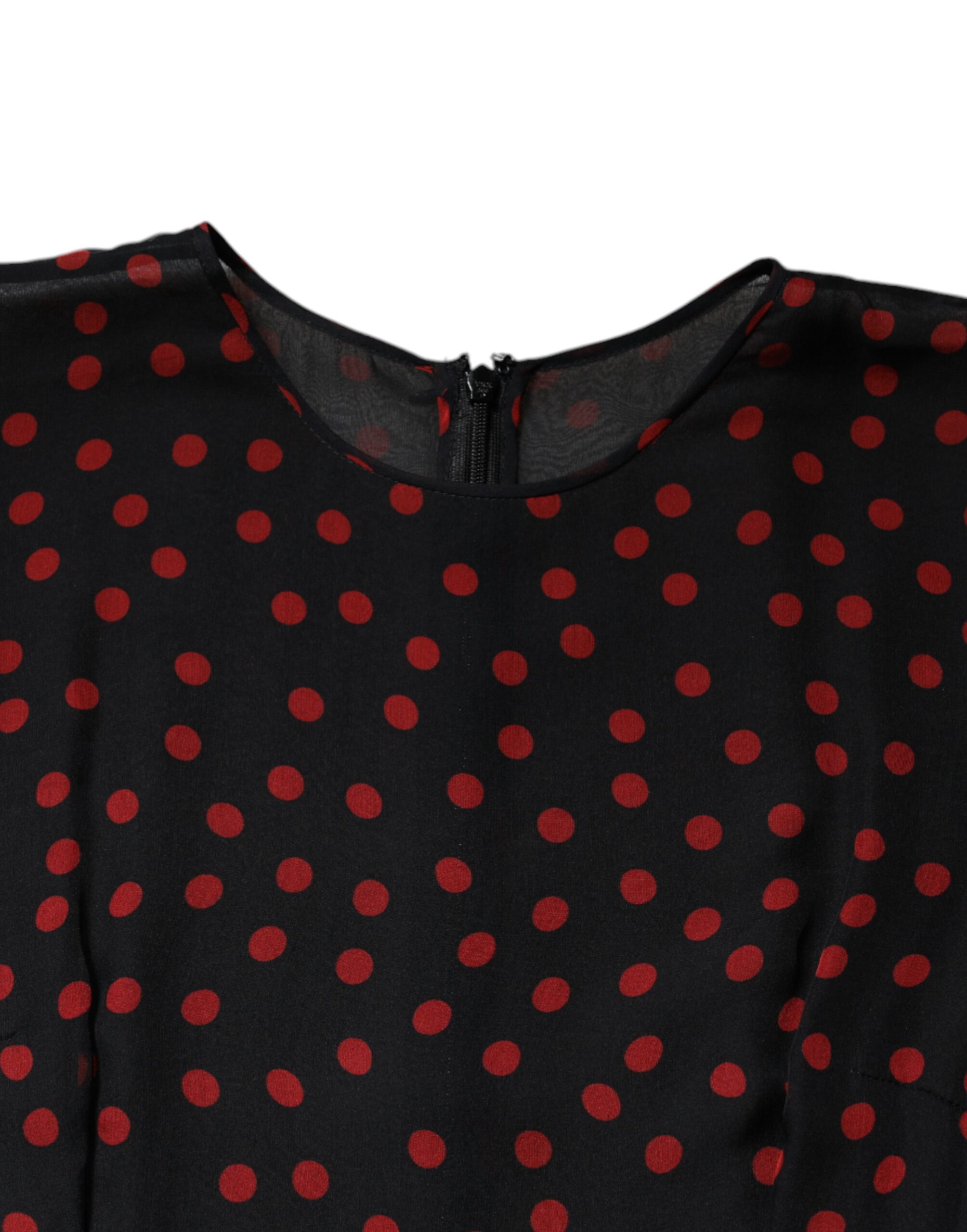Dolce & Gabbana Black Red Polka Dot Silk Layered Midi Dress - Image 6