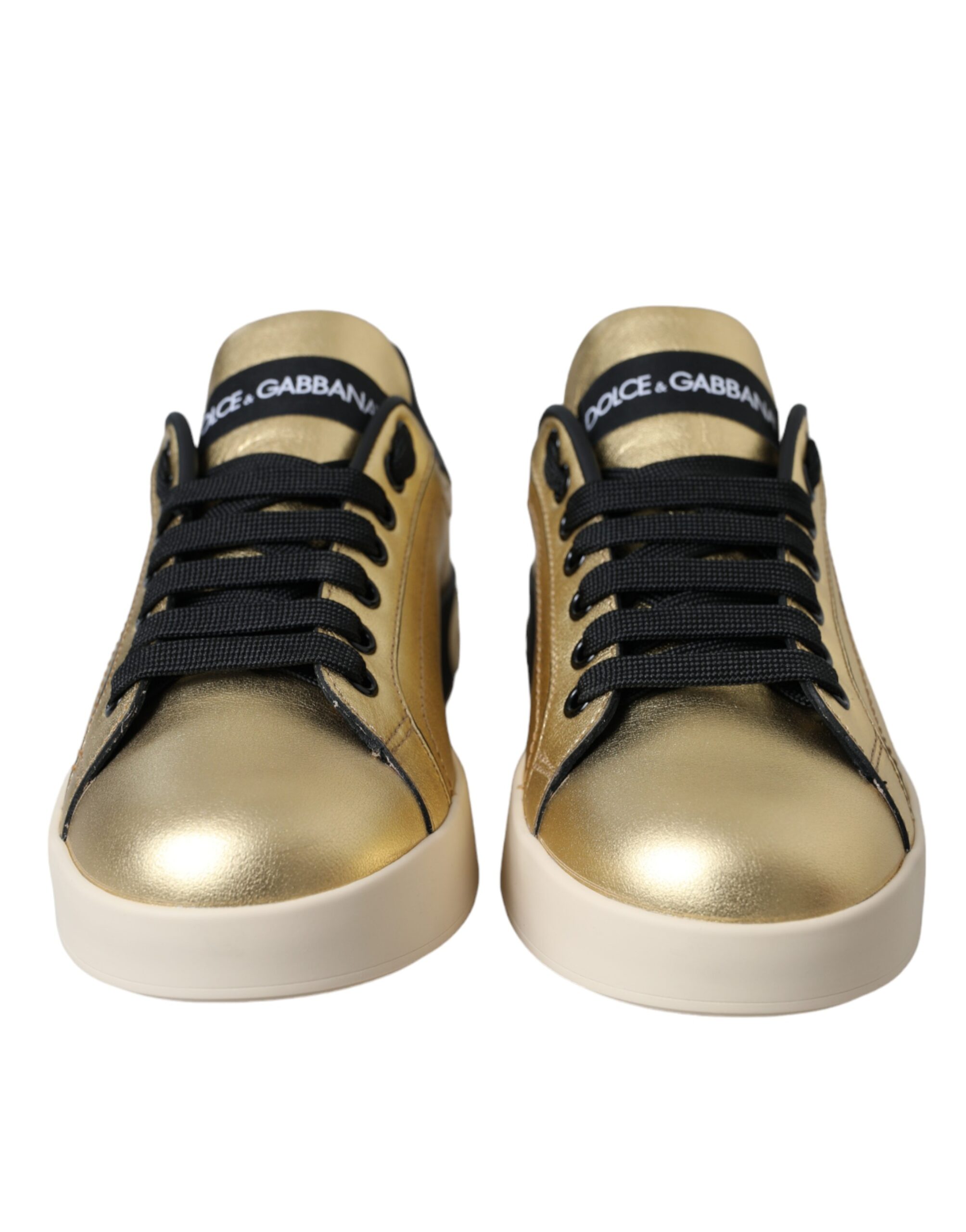 Dolce & Gabbana Gold Portofino Calf Leather Sneakers Women Shoes - Image 2