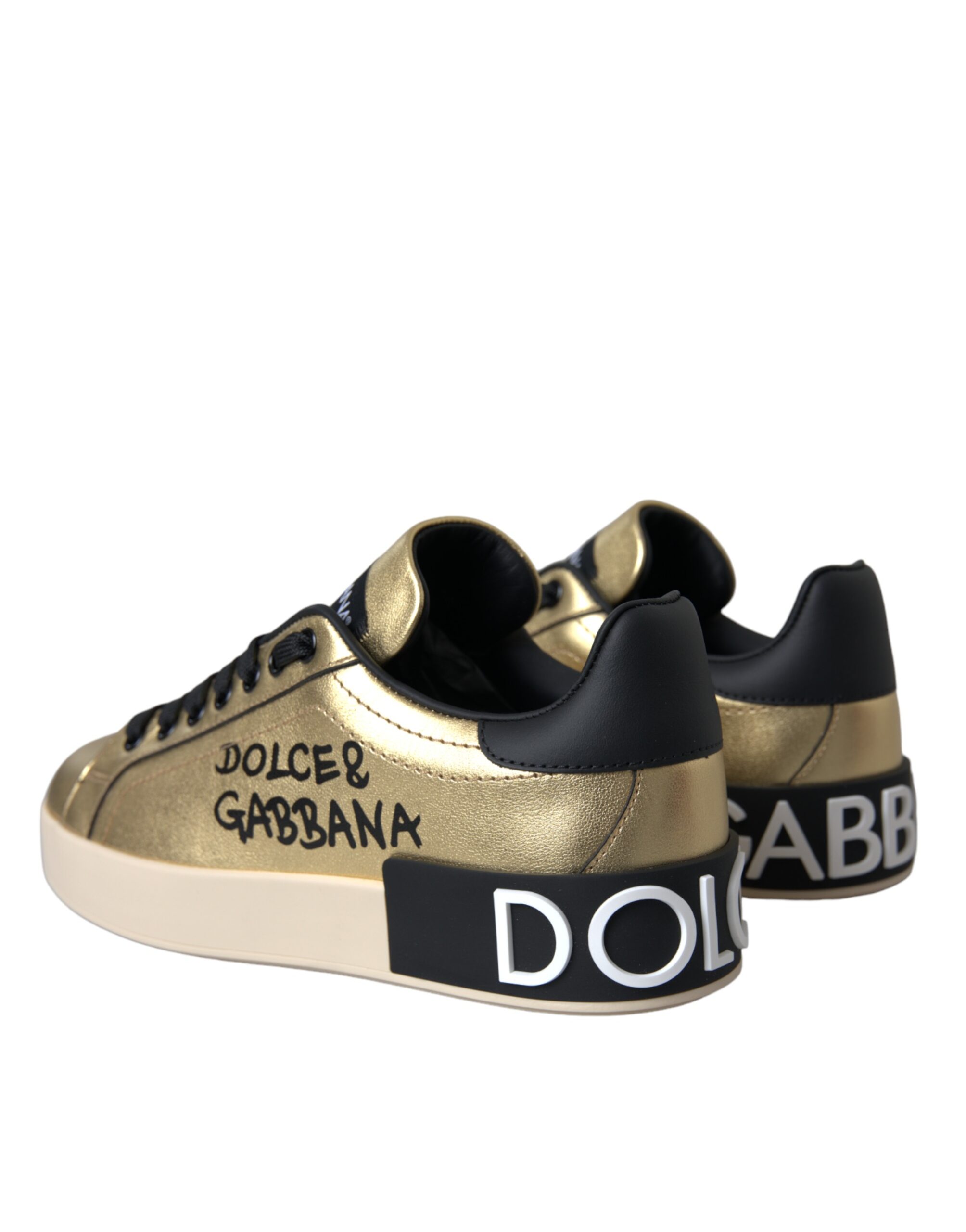 Dolce & Gabbana Gold Portofino Calf Leather Sneakers Women Shoes - Image 4