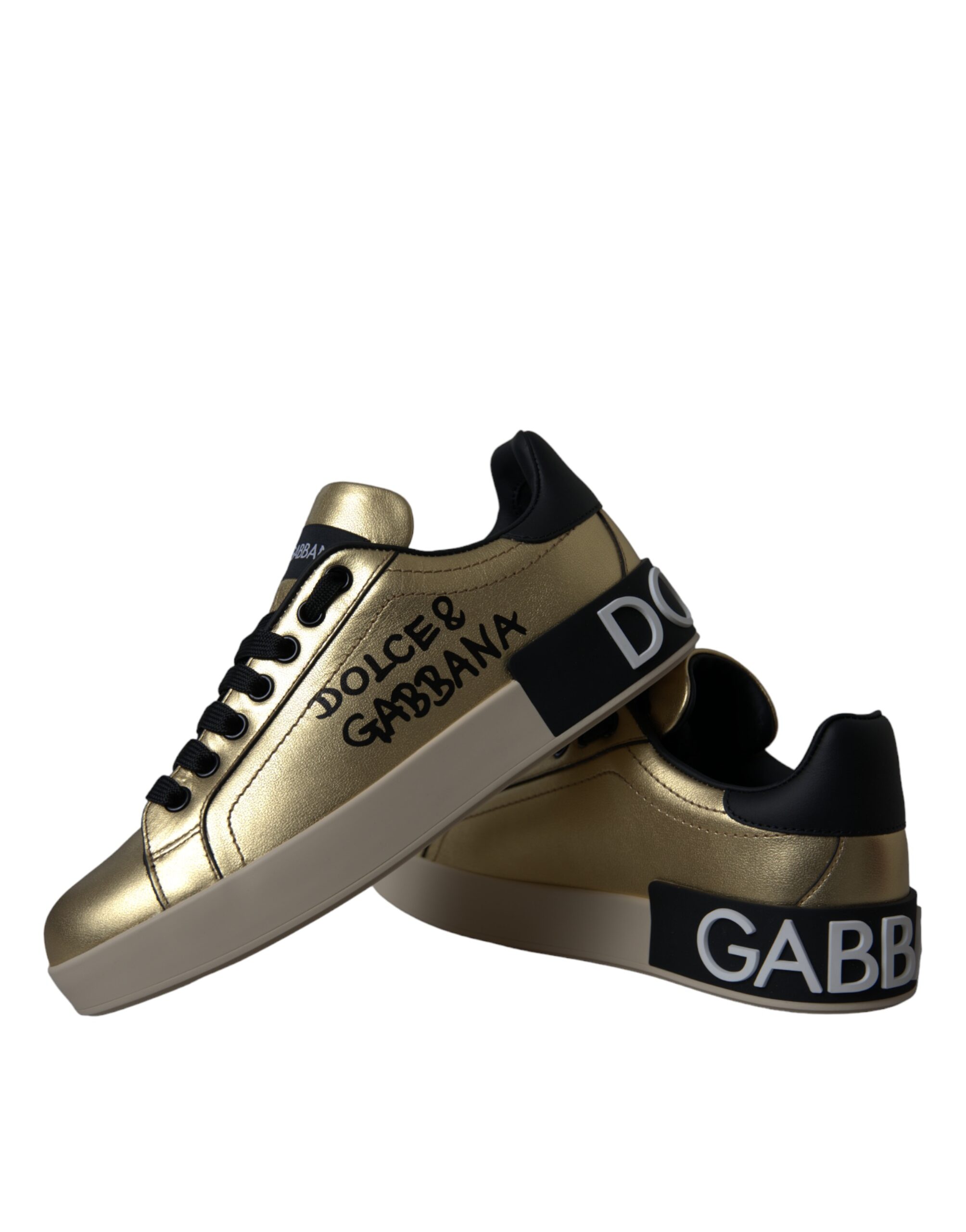 Dolce & Gabbana Gold Portofino Calf Leather Sneakers Women Shoes - Image 6
