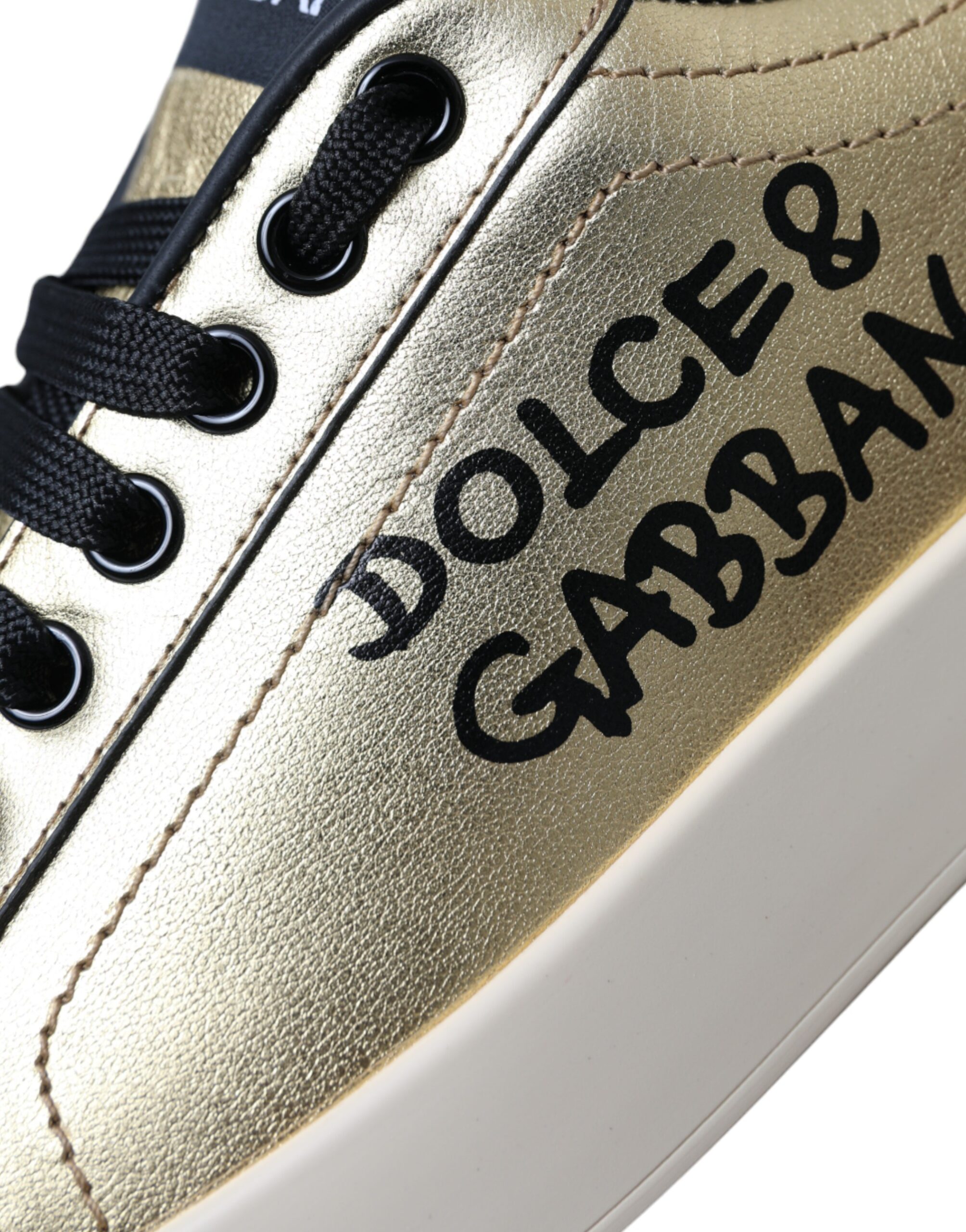 Dolce & Gabbana Gold Portofino Calf Leather Sneakers Women Shoes - Image 7