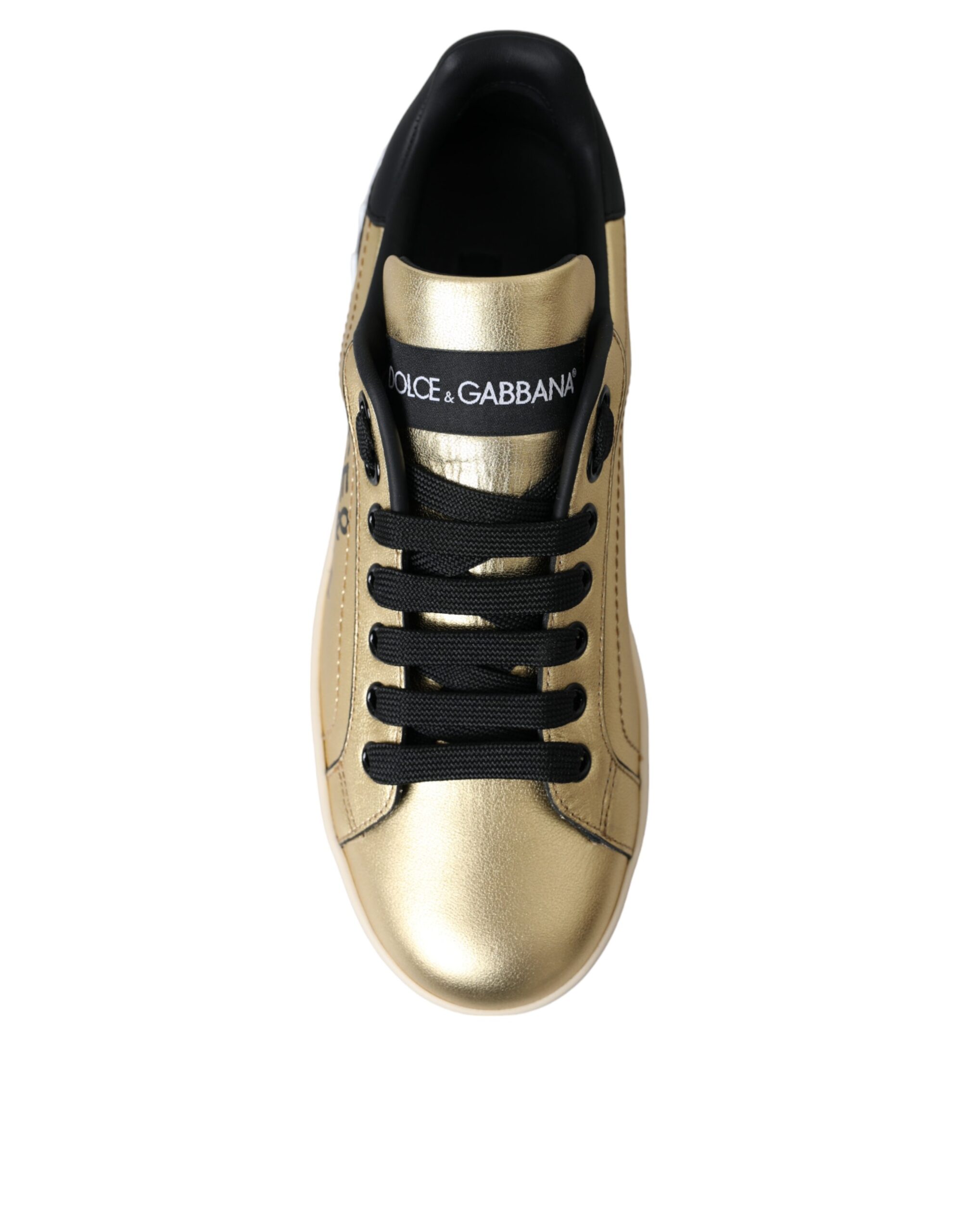Dolce & Gabbana Gold Portofino Calf Leather Sneakers Women Shoes - Image 8