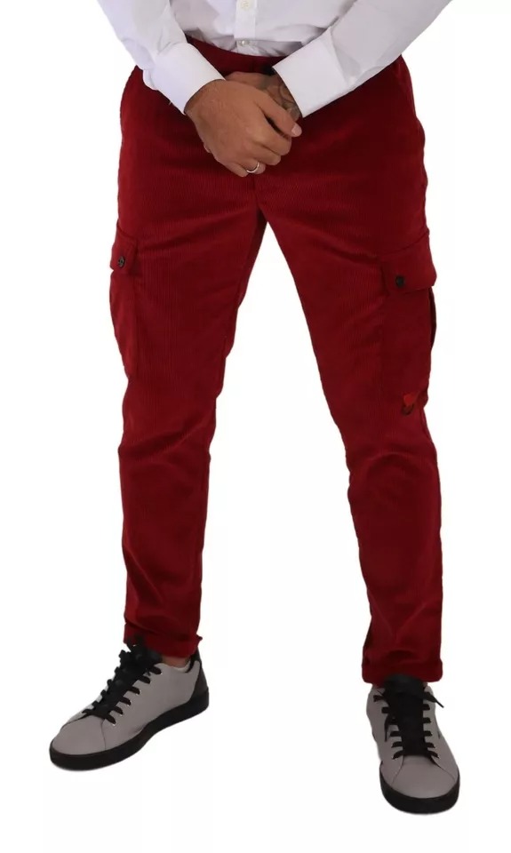 Dolce & Gabbana Red Corduroy Cotton Cargo Skinny Pants - Image 3