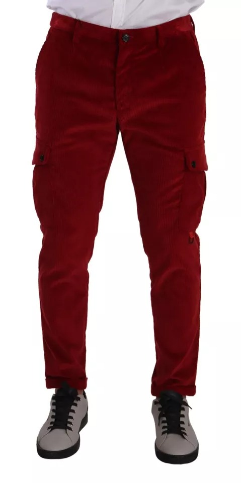 Dolce & Gabbana Red Corduroy Cotton Cargo Skinny Pants - Image 4