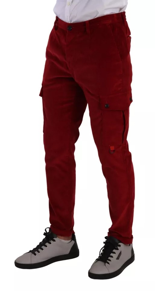 Dolce & Gabbana Red Corduroy Cotton Cargo Skinny Pants - Image 5