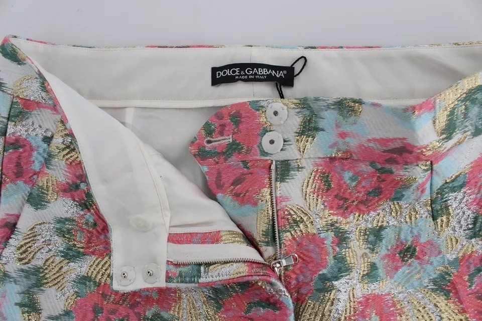 Dolce & Gabbana White Pink Floral Brocade Pants - Image 6
