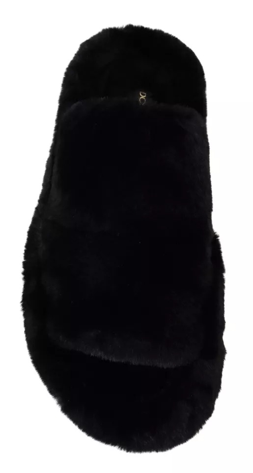 Dolce & Gabbana Black Polyester Faux Fur Mens Flats Sandals Shoes - Image 3