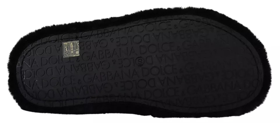 Dolce & Gabbana Black Polyester Faux Fur Mens Flats Sandals Shoes - Image 4
