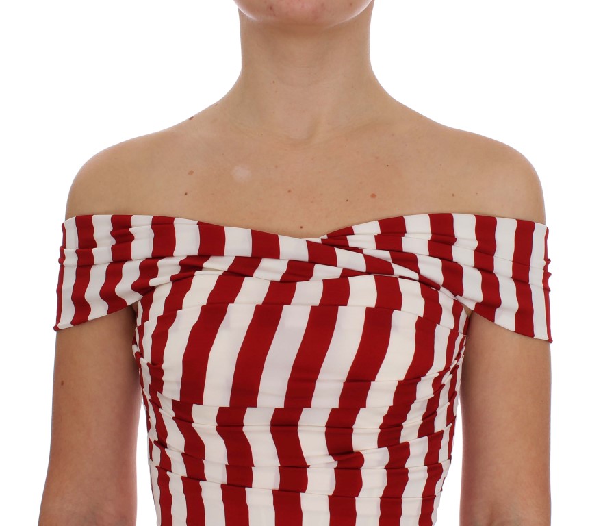 Dolce & Gabbana Red White Silk Stretch Dress - Image 5