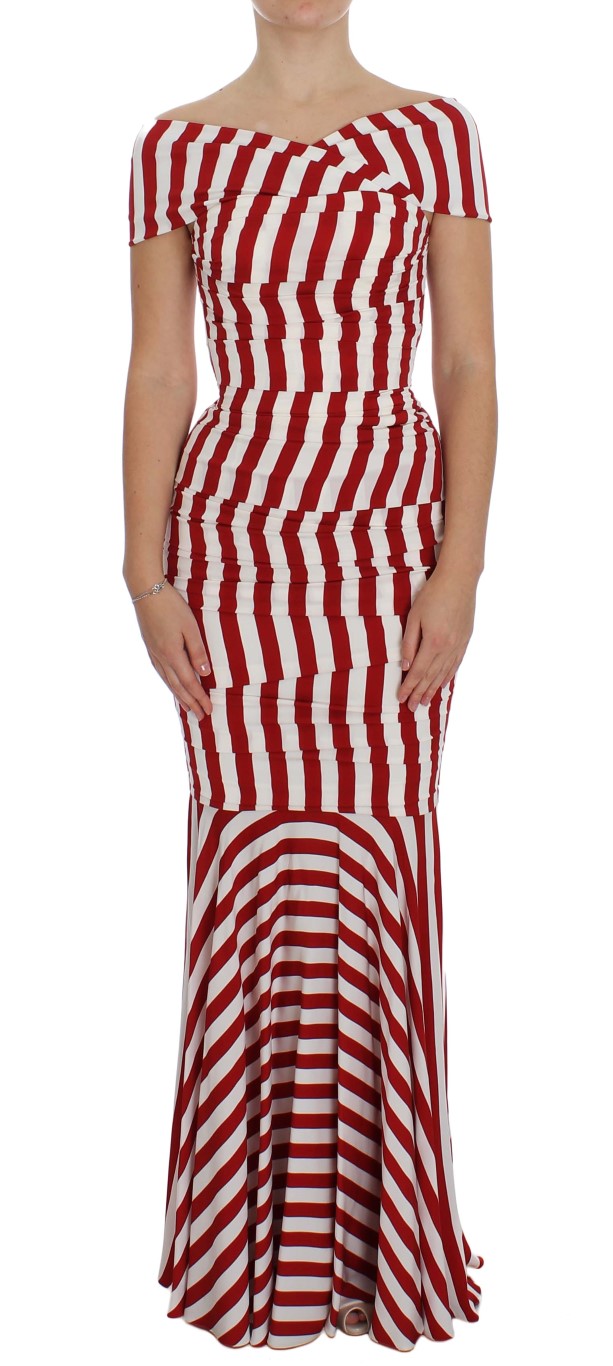 Dolce & Gabbana Red White Silk Stretch Dress - Image 6