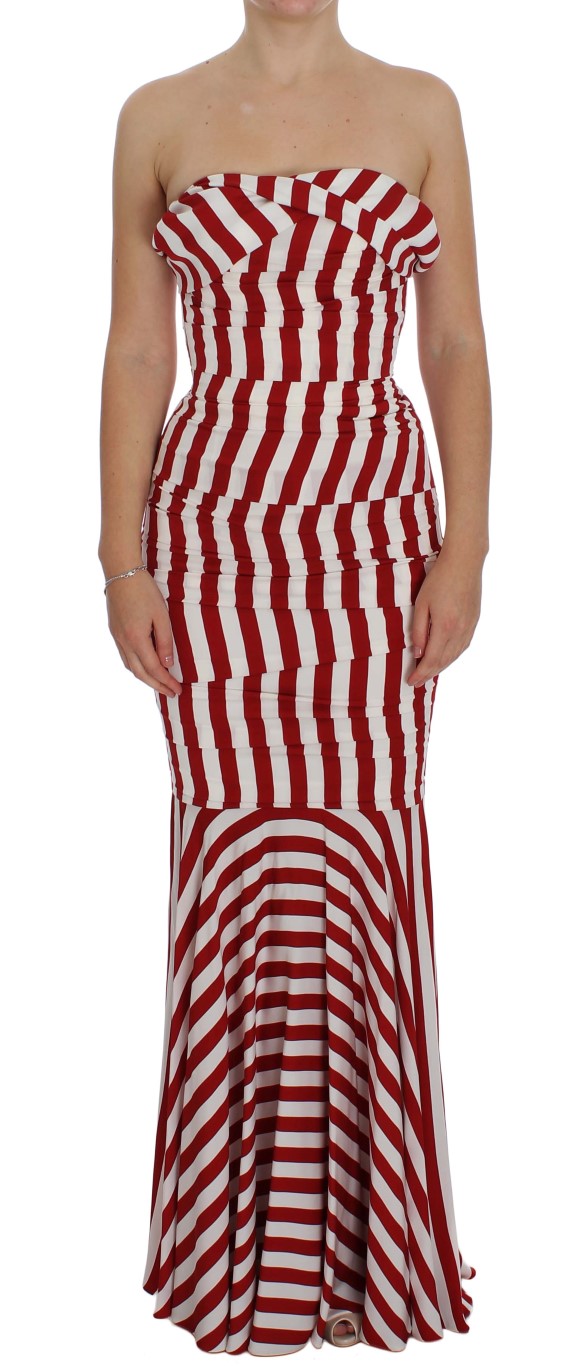 Dolce & Gabbana Red White Silk Stretch Dress - Image 7