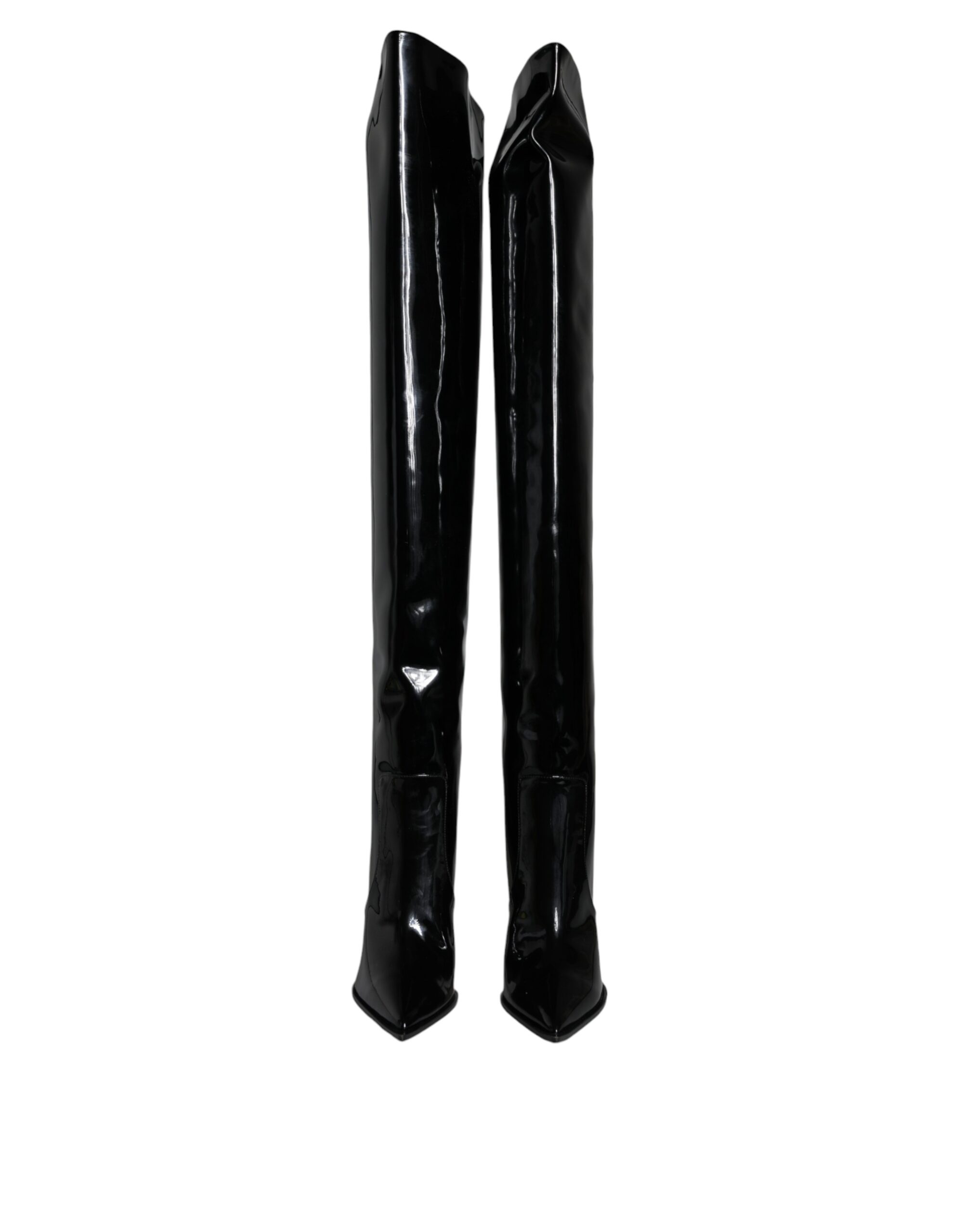 Dolce & Gabbana Black Patent Leather Knee High Boots Shoes - Image 2