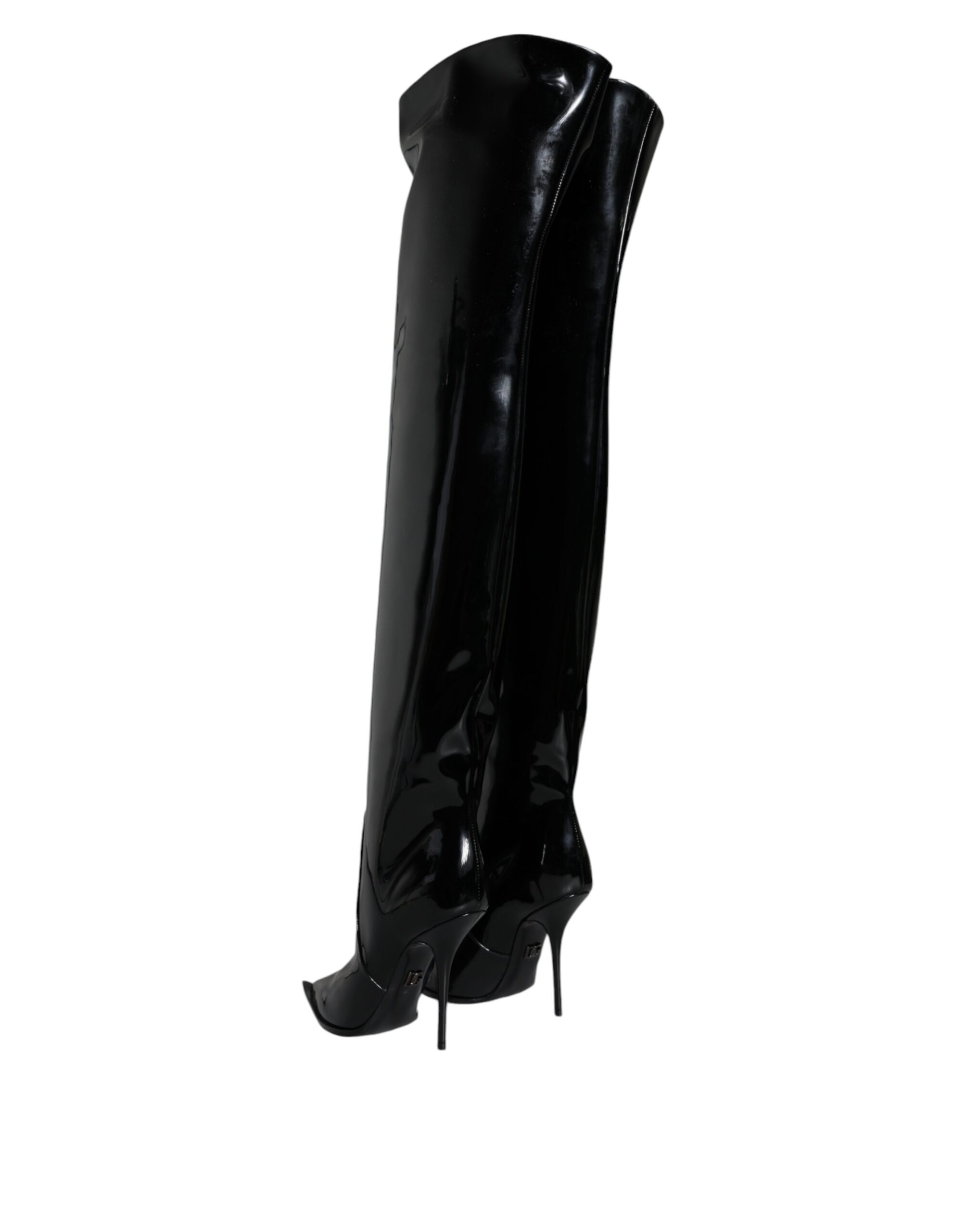 Dolce & Gabbana Black Patent Leather Knee High Boots Shoes - Image 4