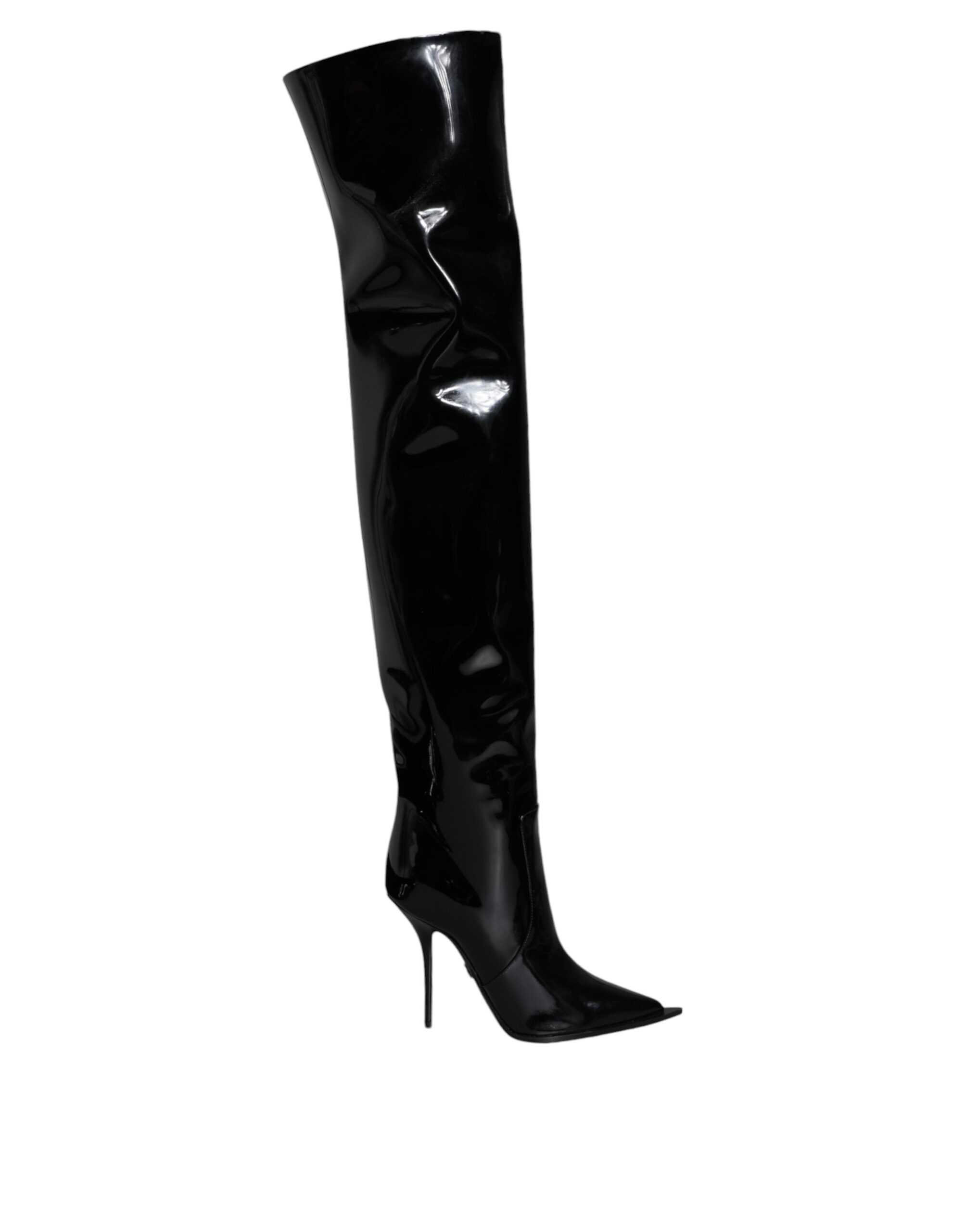 Dolce & Gabbana Black Patent Leather Knee High Boots Shoes - Image 5