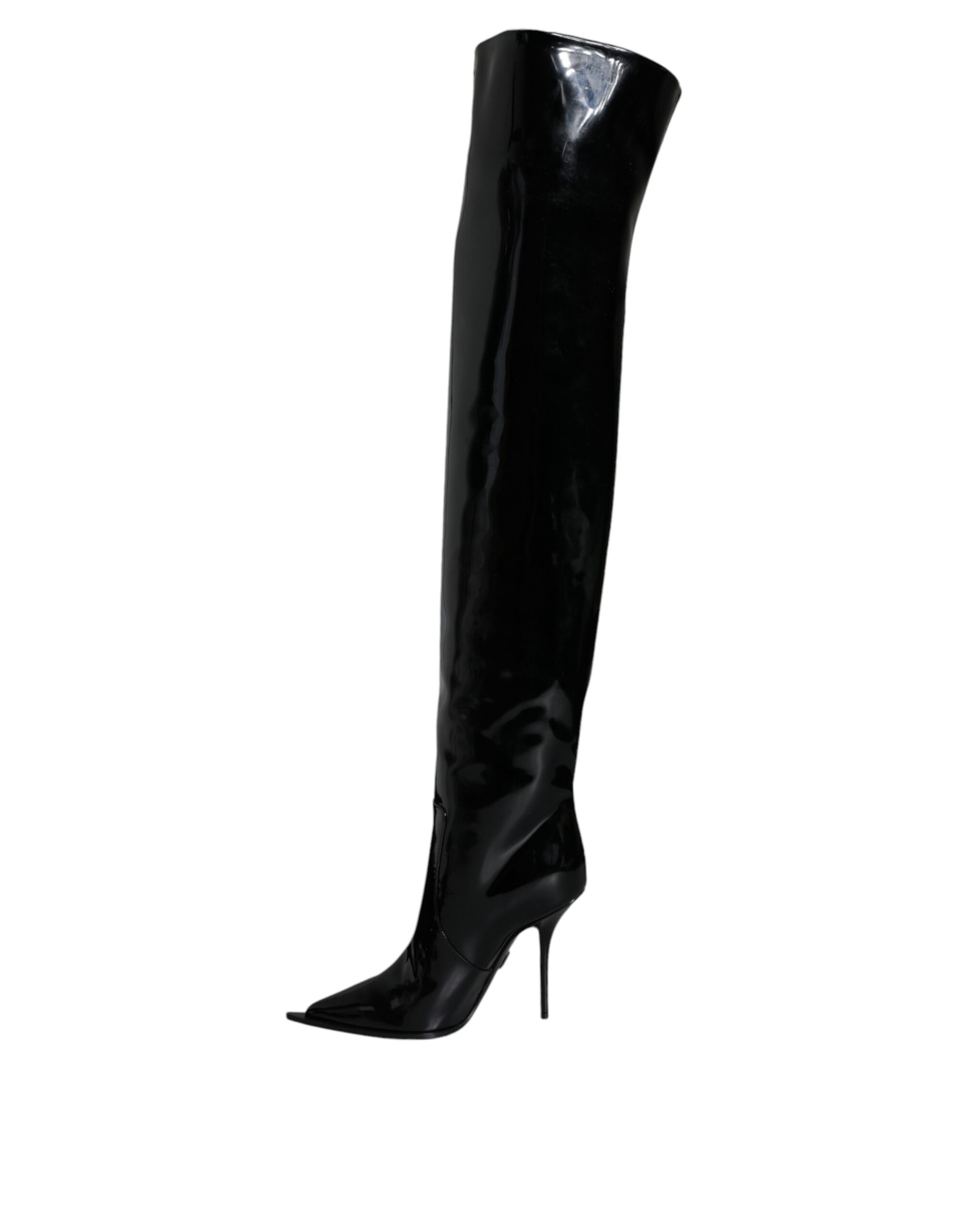 Dolce & Gabbana Black Patent Leather Knee High Boots Shoes - Image 6
