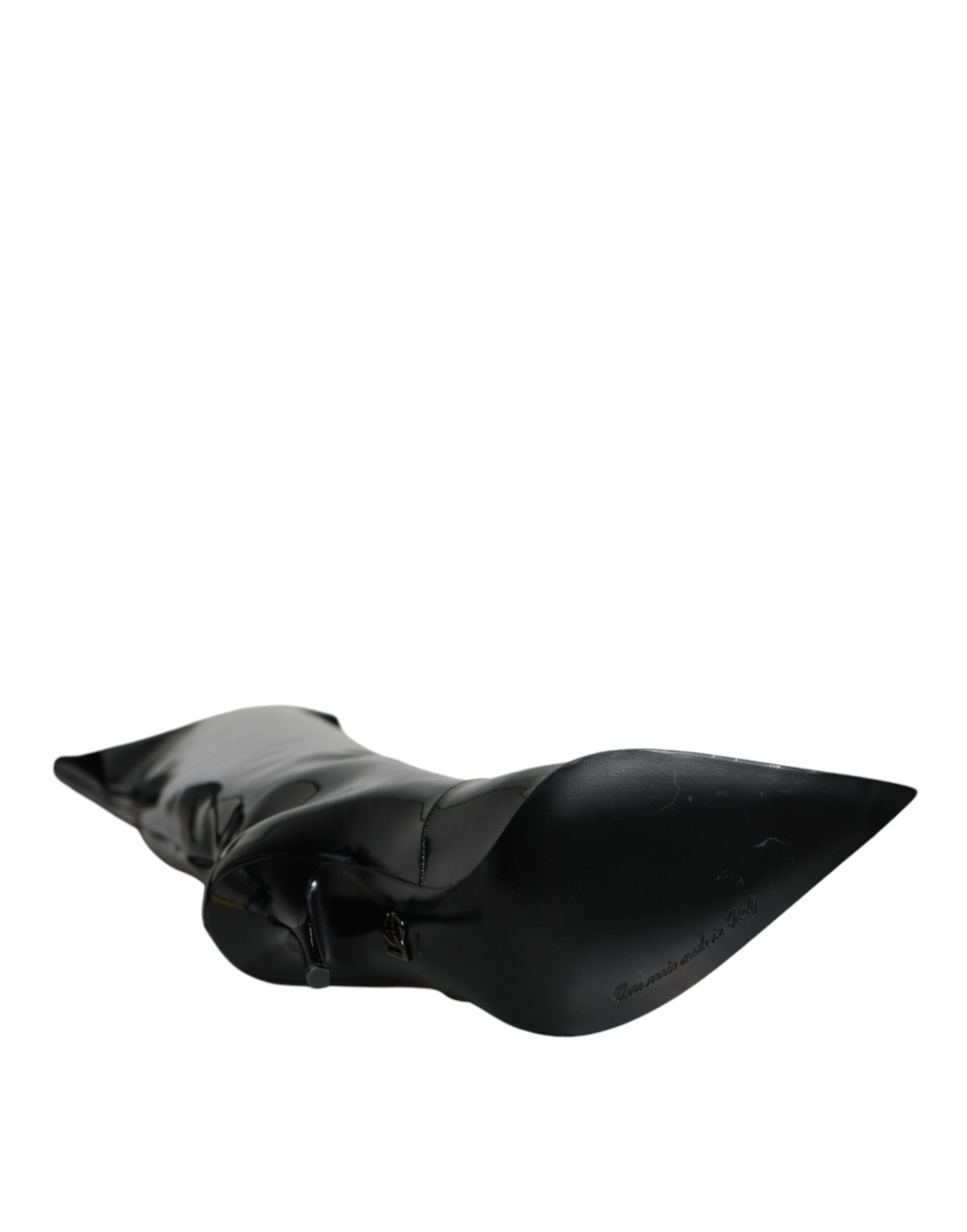 Dolce & Gabbana Black Patent Leather Knee High Boots Shoes - Image 7