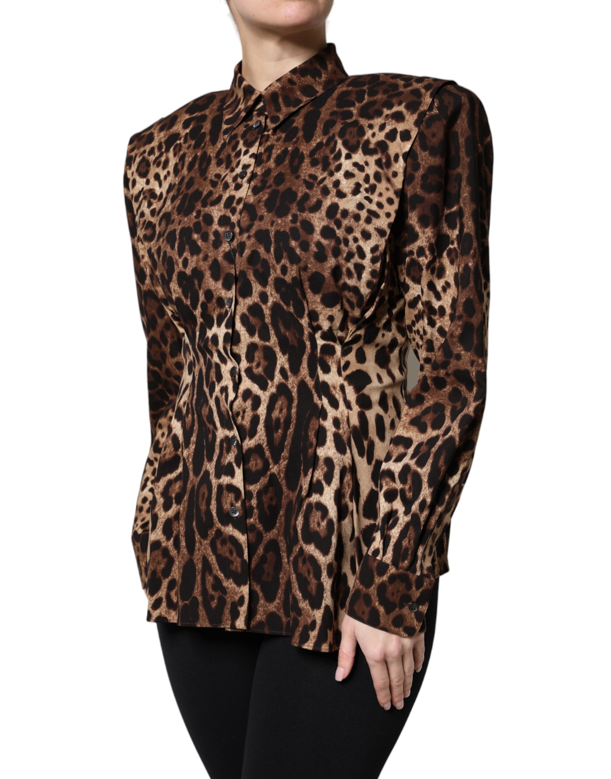 Dolce & Gabbana Brown Leopard Silk Button Down Coat Jacket - Image 2