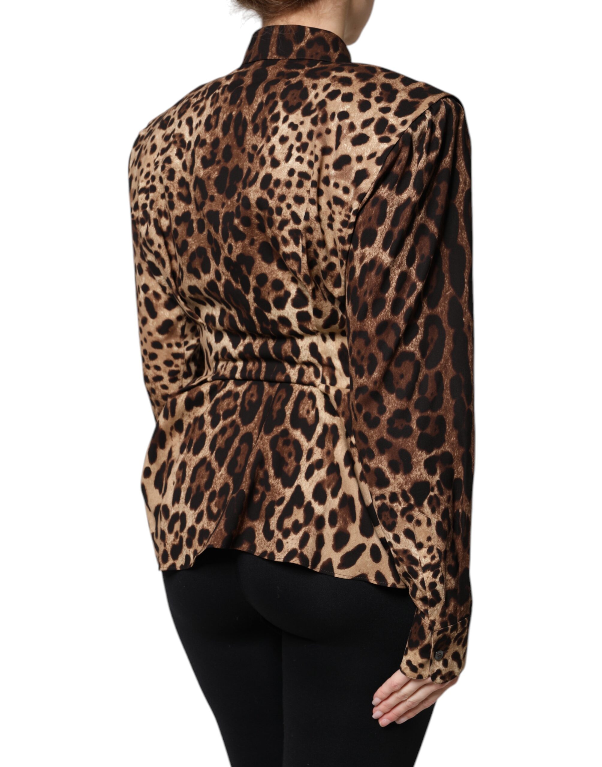 Dolce & Gabbana Brown Leopard Silk Button Down Coat Jacket - Image 4