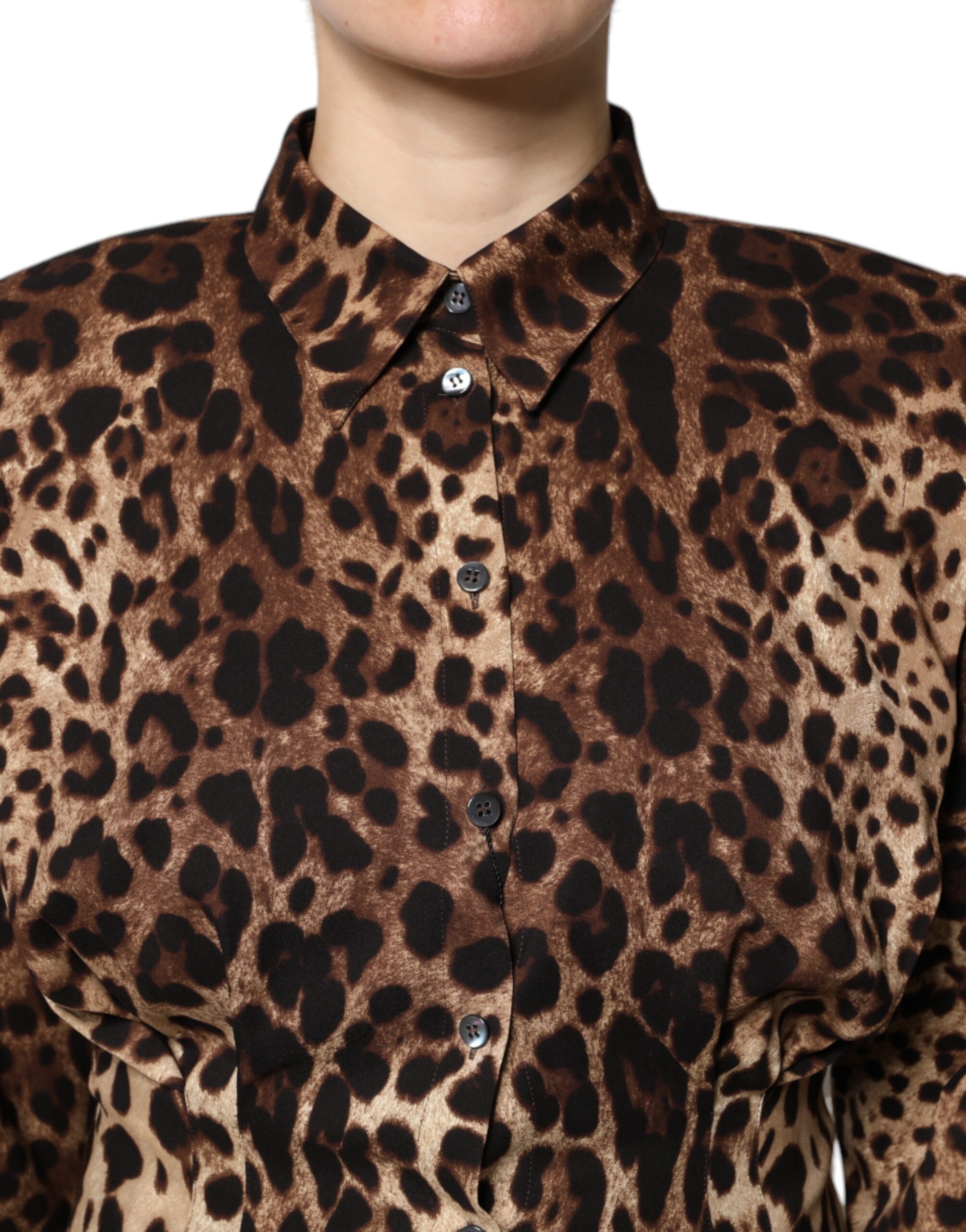 Dolce & Gabbana Brown Leopard Silk Button Down Coat Jacket - Image 5