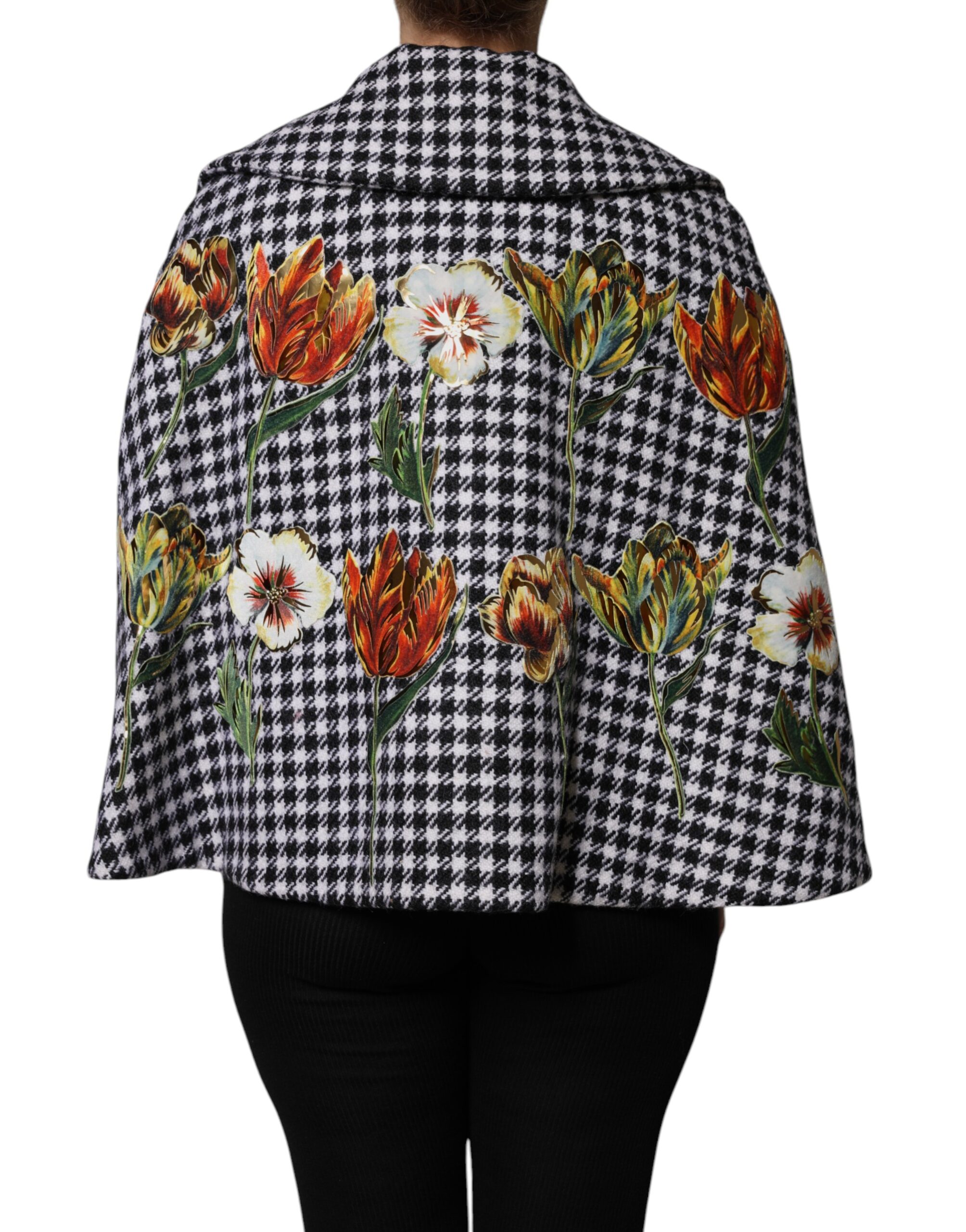 Dolce & Gabbana Black White Monochrome Patterned Floral Cape Jacket - Image 4