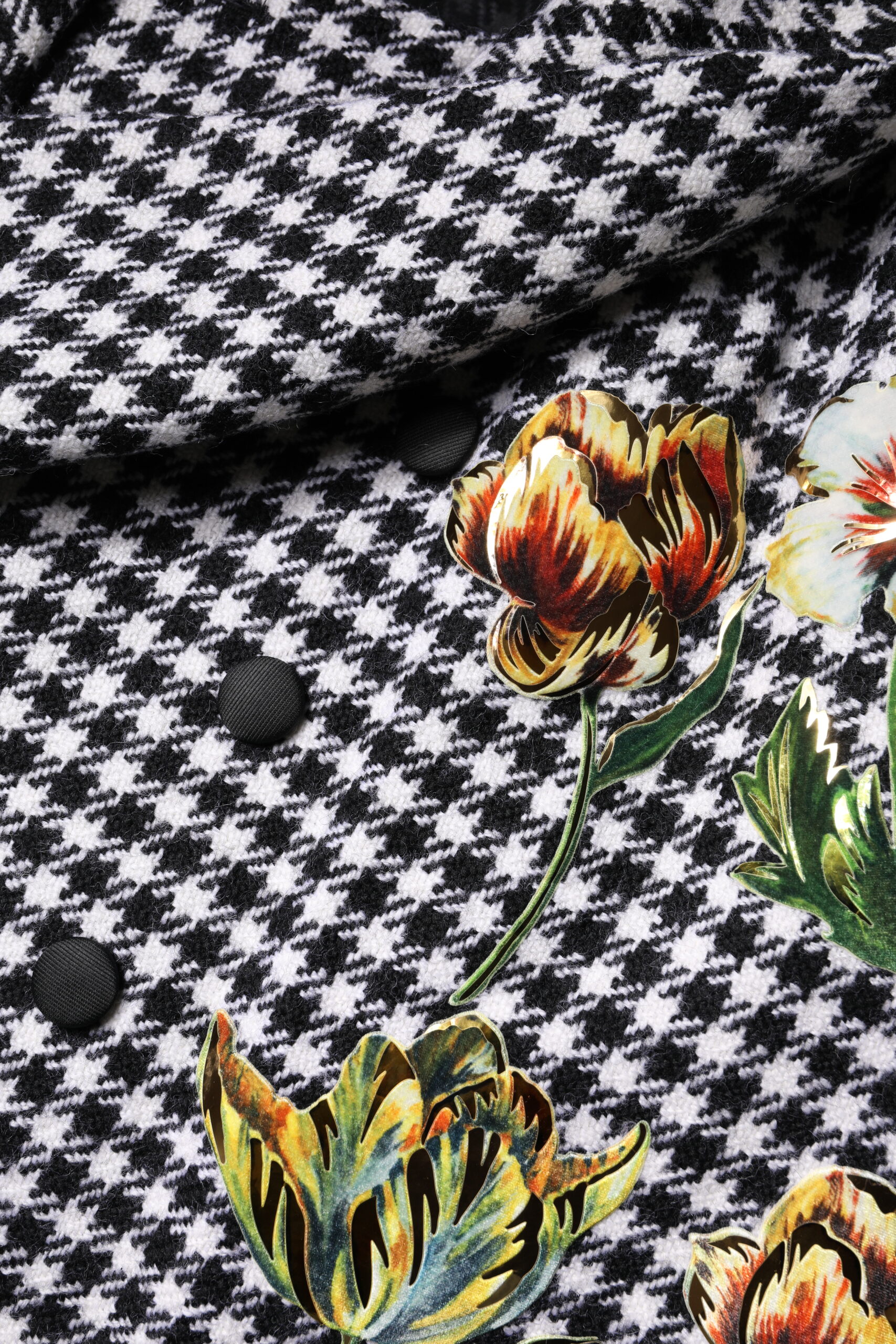 Dolce & Gabbana Black White Monochrome Patterned Floral Cape Jacket - Image 8