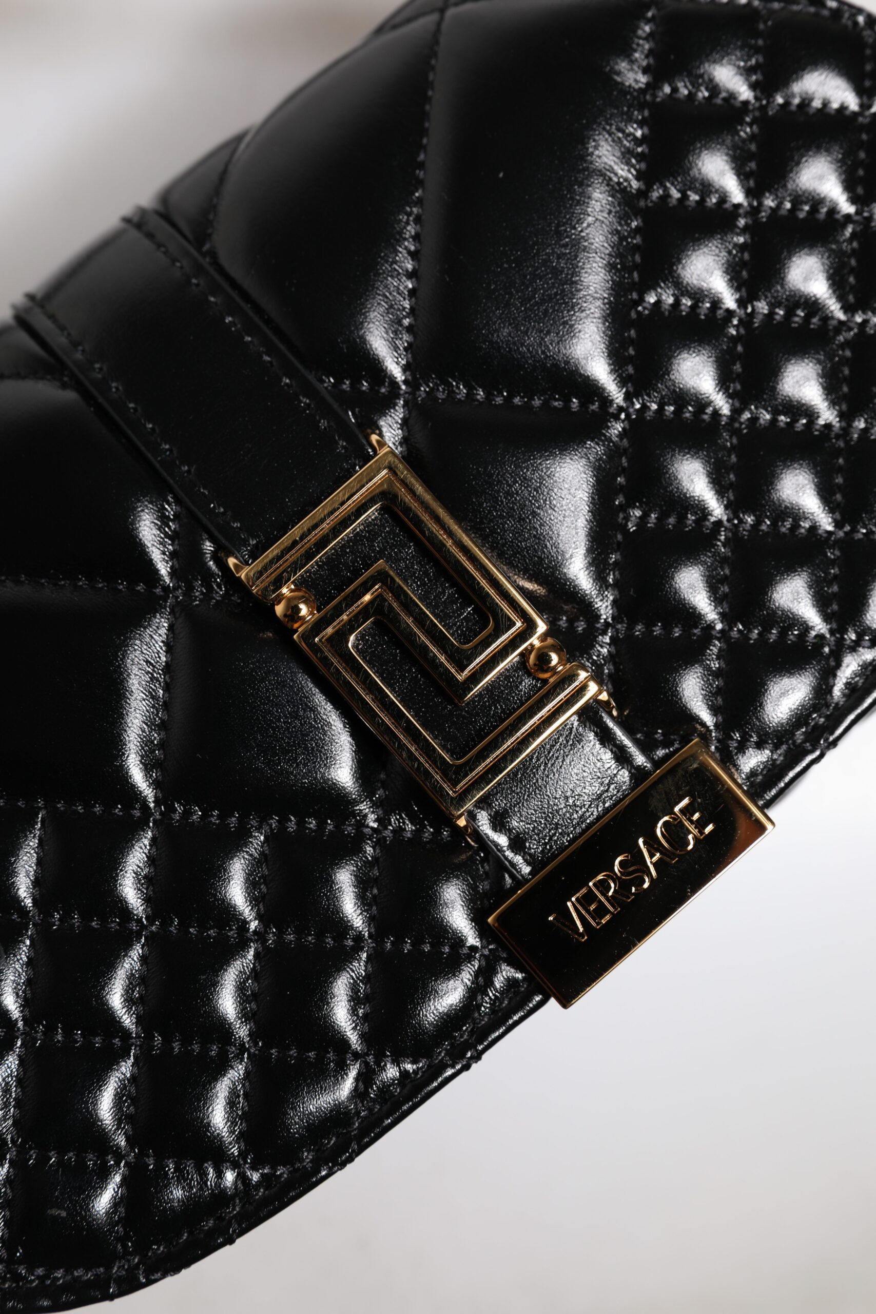 Versace Black Calf Leather Quilted Shoulder Strap Bag - Image 6