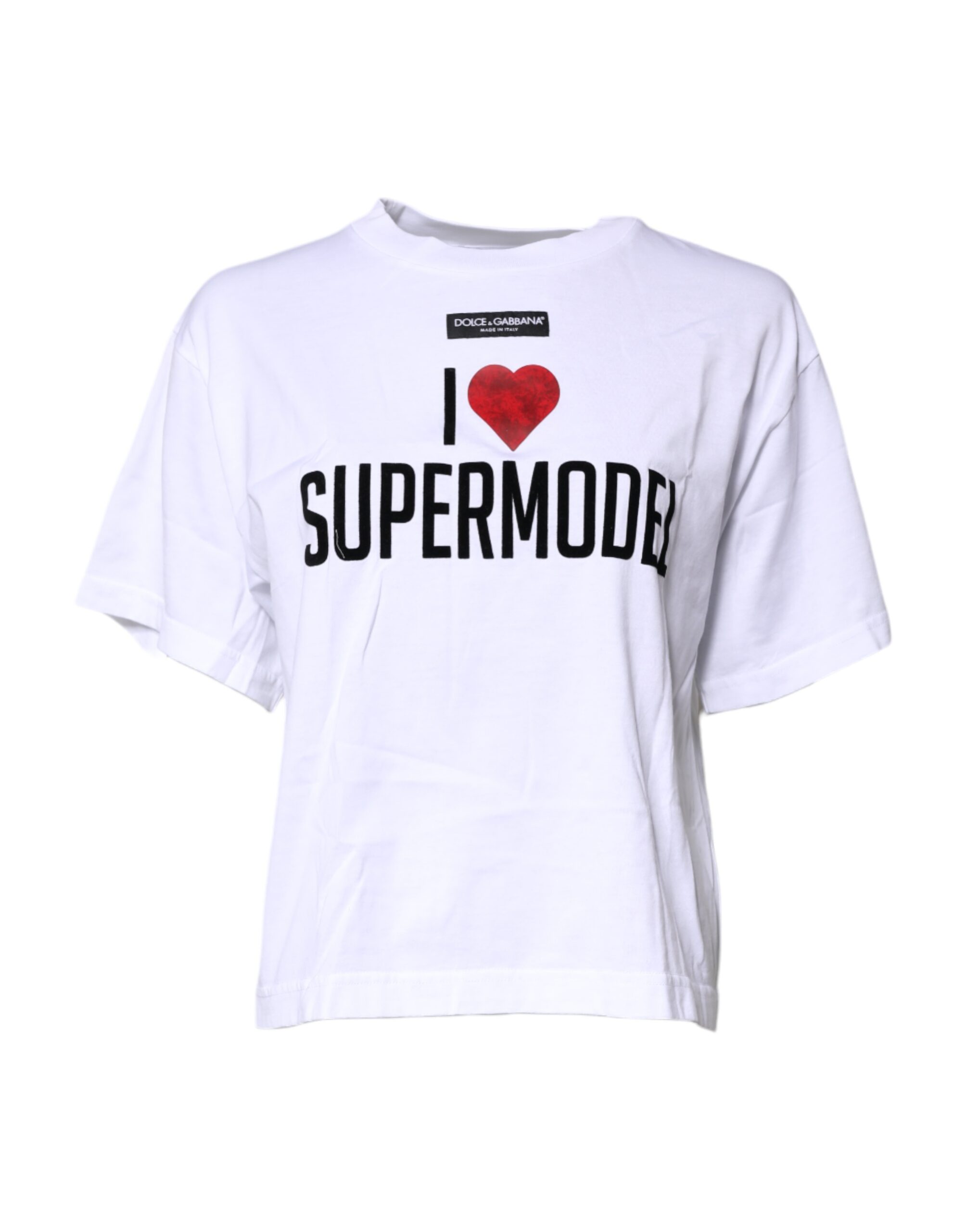 Dolce & Gabbana White Printed Round Neck Top Cotton T-shirt - Image 2