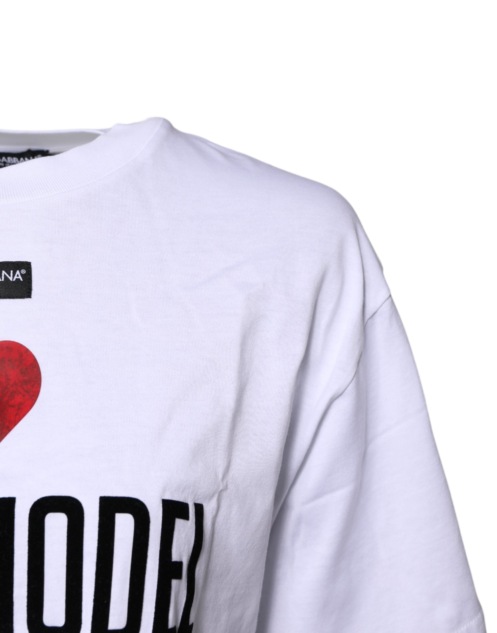 Dolce & Gabbana White Printed Round Neck Top Cotton T-shirt - Image 3