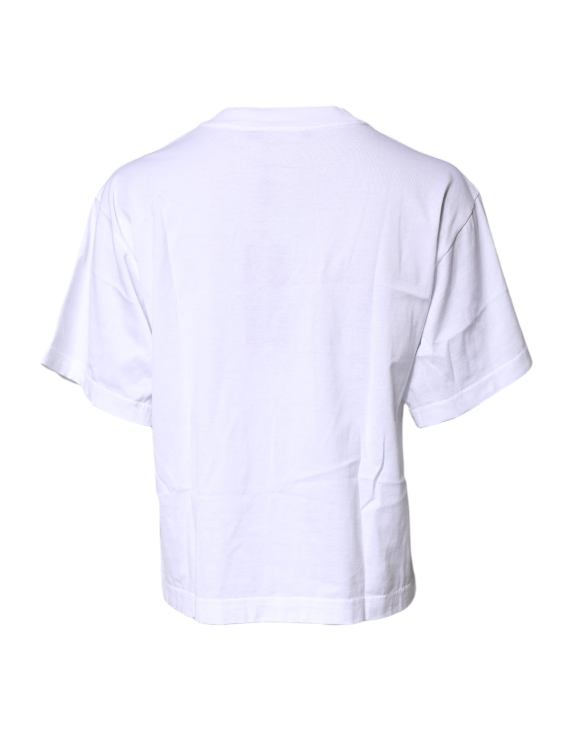 Dolce & Gabbana White Printed Round Neck Top Cotton T-shirt - Image 4