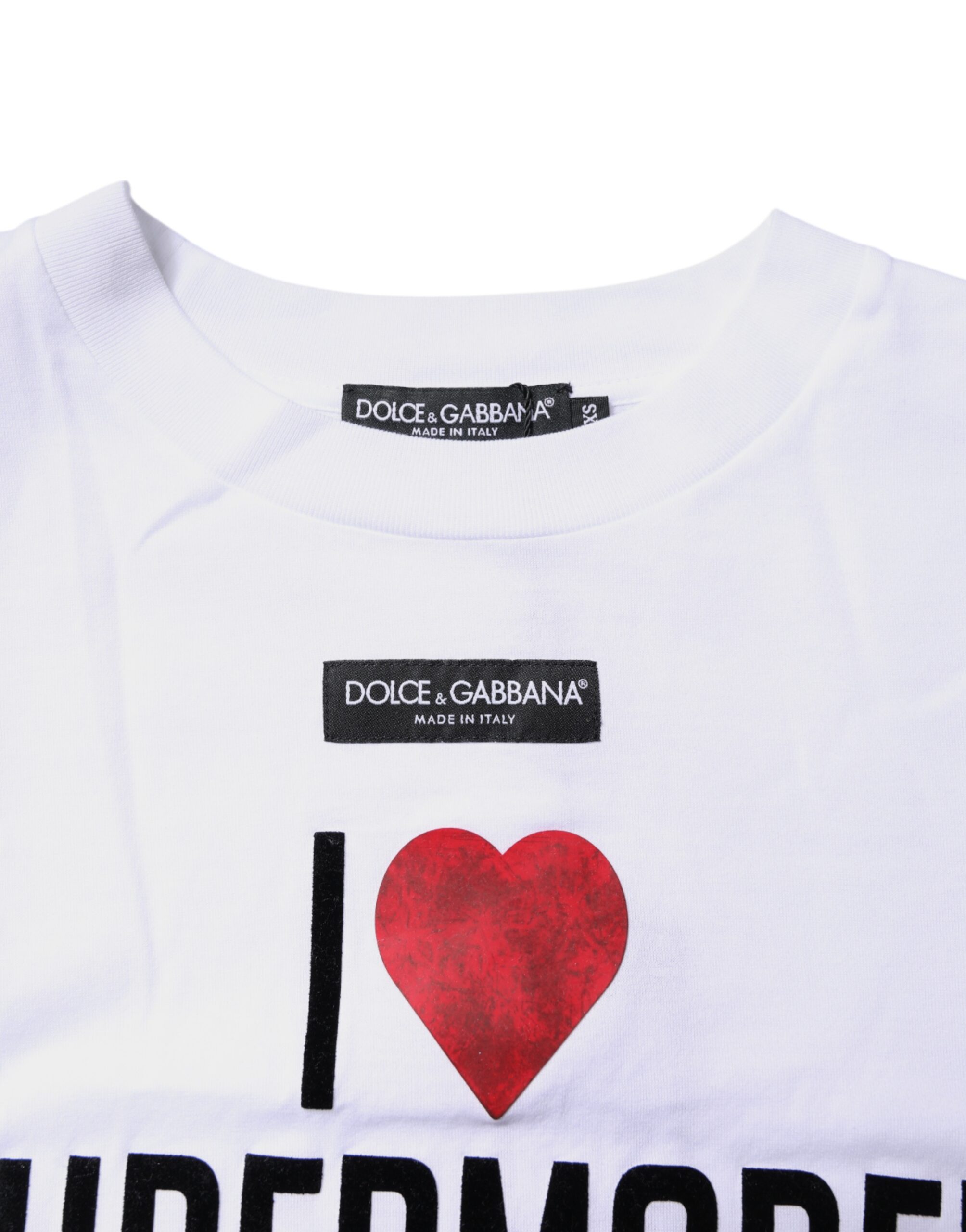 Dolce & Gabbana White Printed Round Neck Top Cotton T-shirt - Image 5