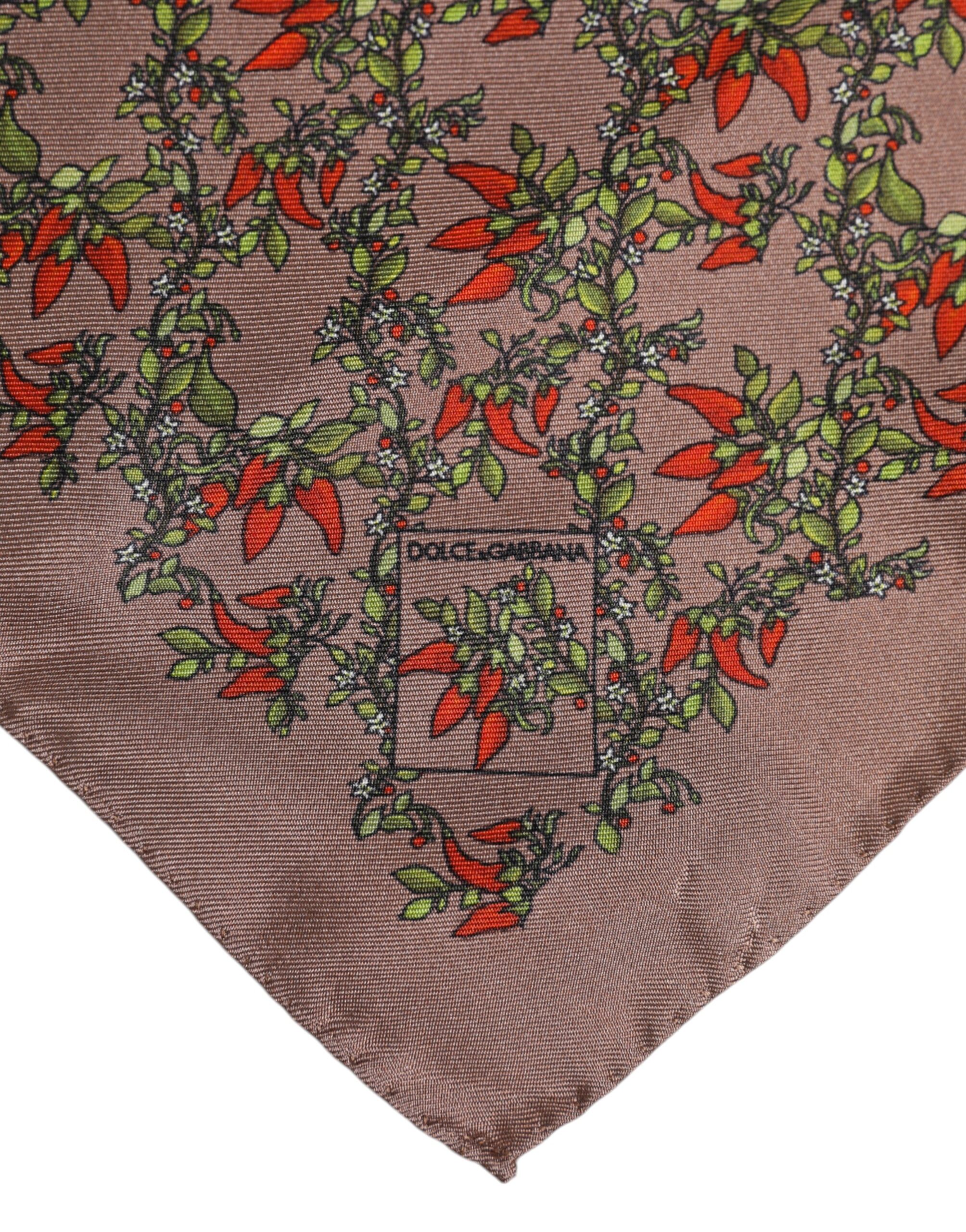 Dolce & Gabbana Brown Chilis Silk Square Men Foulard Scarf - Image 4