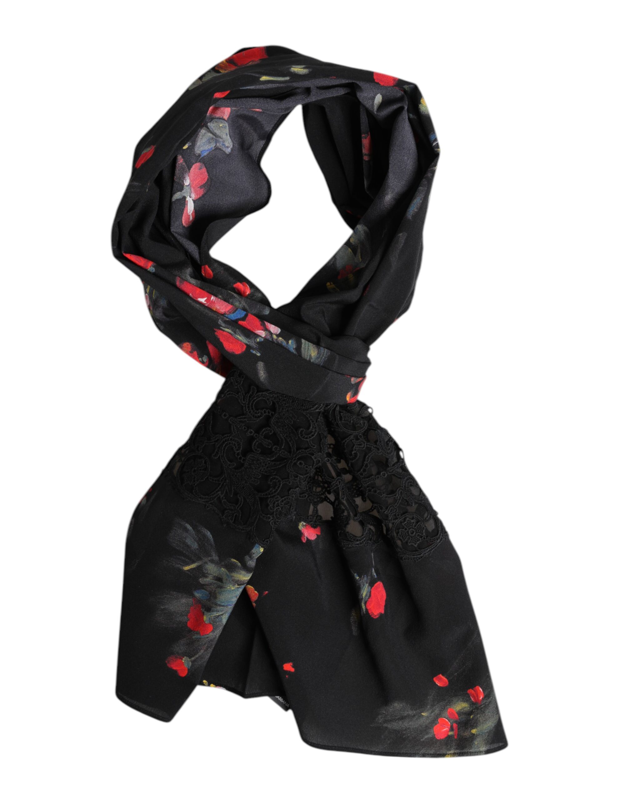 Dolce & Gabbana Black Floral Print Neck Warmer Wrap Scarf - Image 2