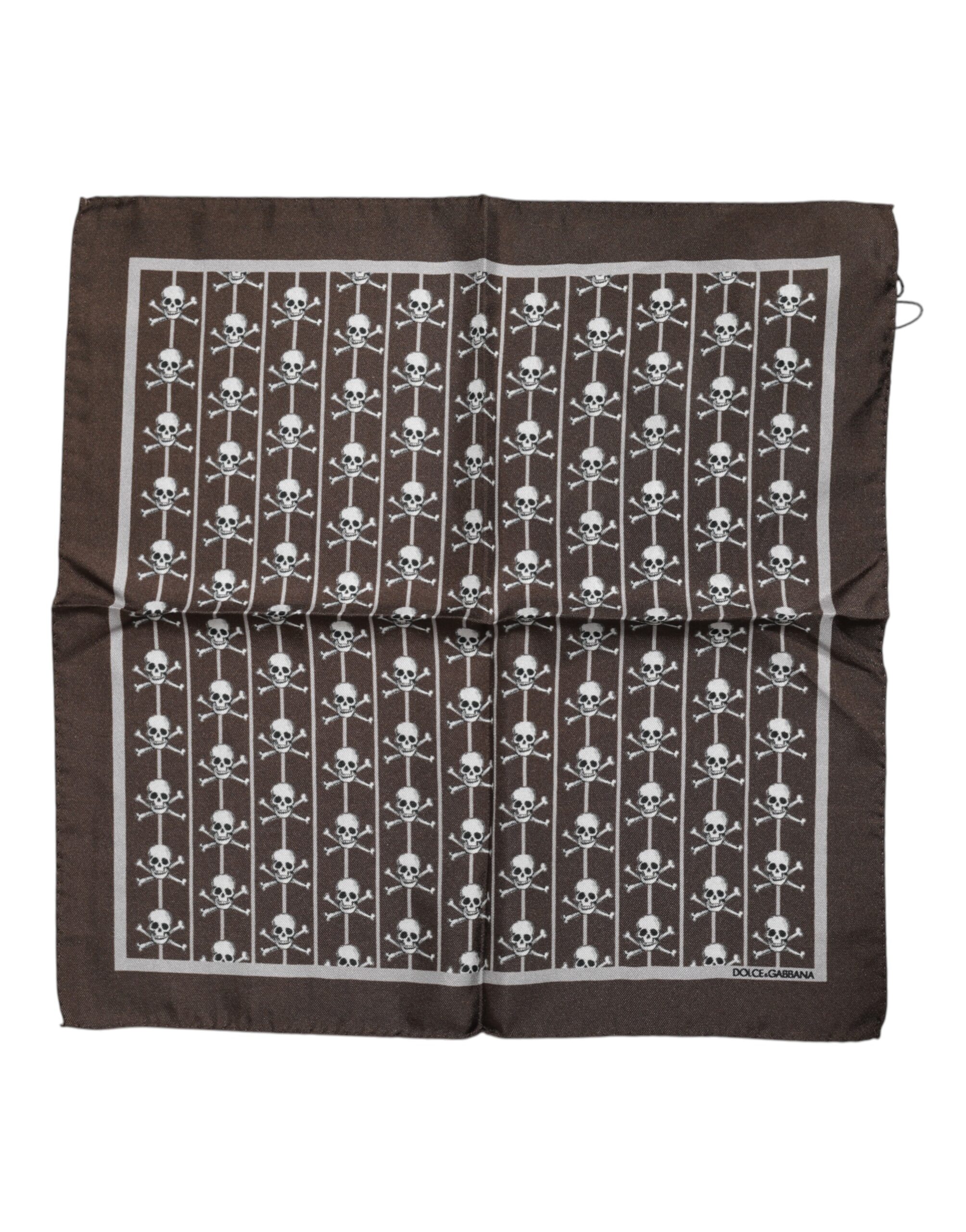 Dolce & Gabbana Brown Skull Silk Square Men Foulard Scarf - Image 2
