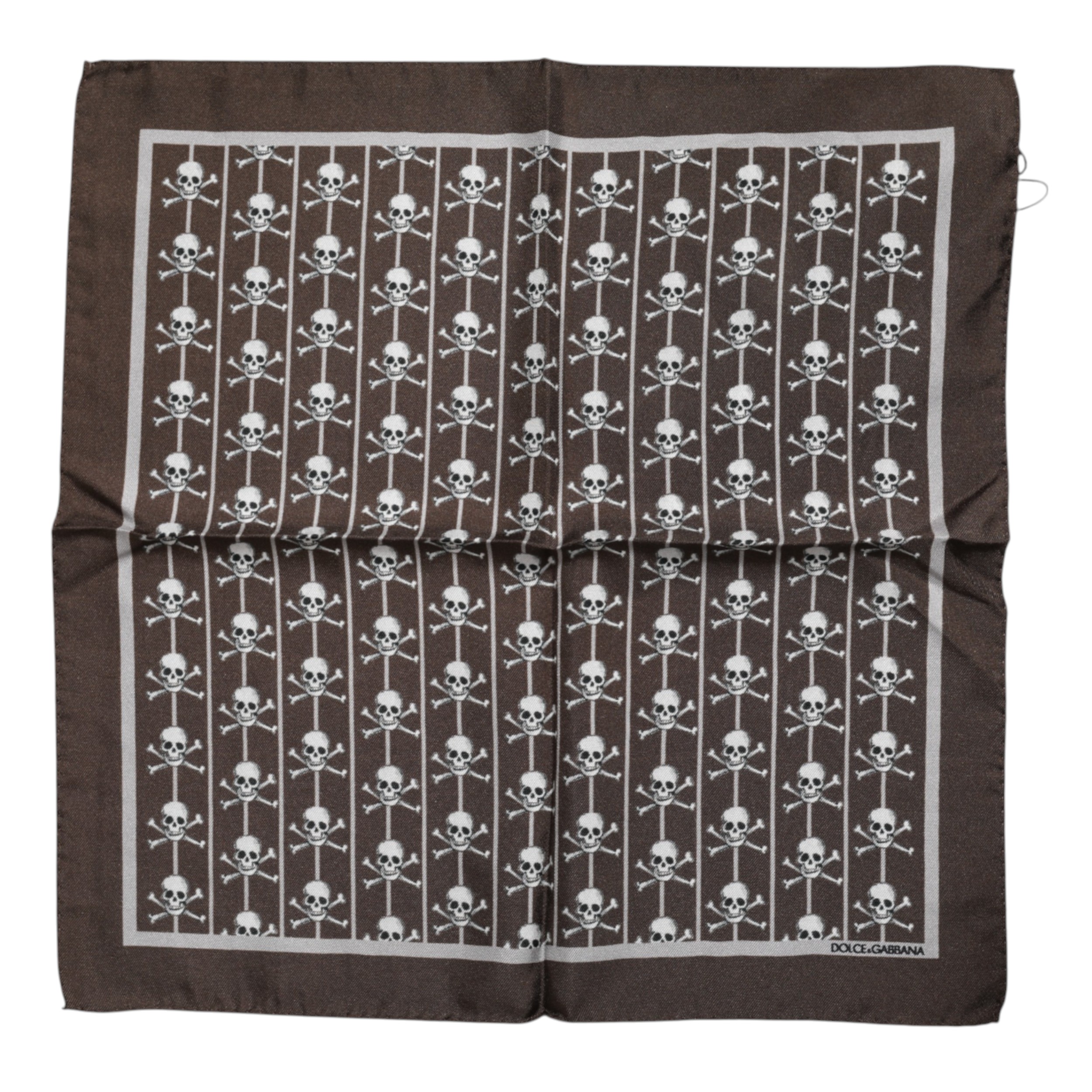 Dolce & Gabbana Brown Skull Silk Square Men Foulard Scarf - Image 3