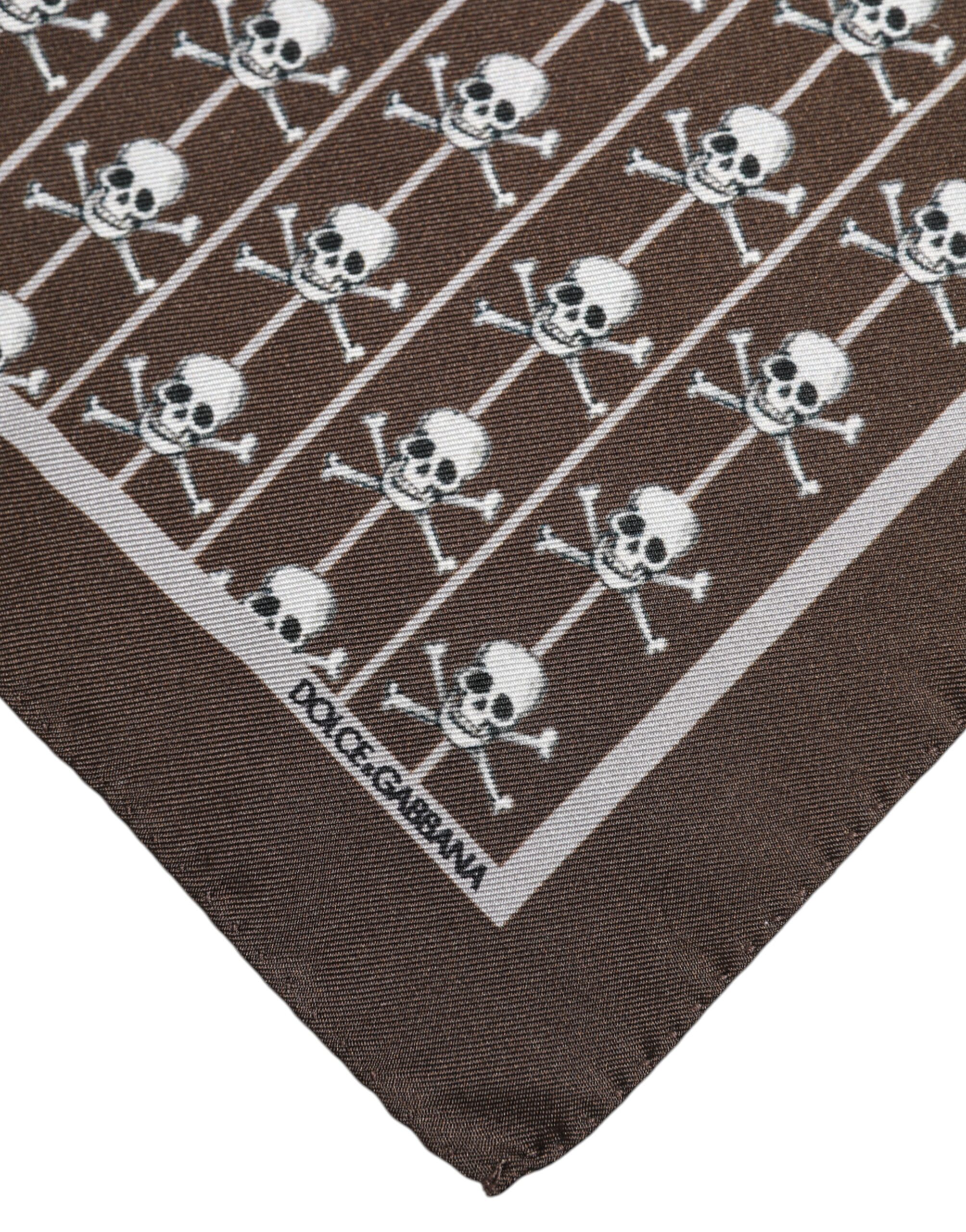 Dolce & Gabbana Brown Skull Silk Square Men Foulard Scarf - Image 4