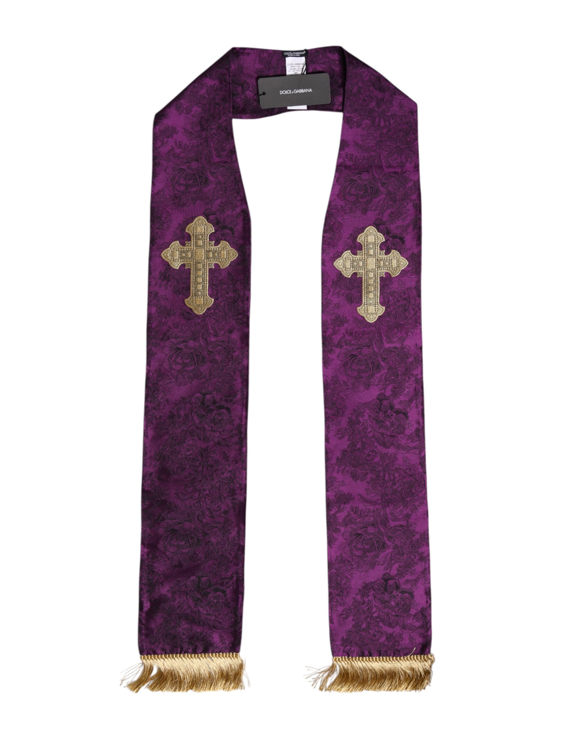 Dolce & Gabbana Purple Silk Fringes Cross Men Foulard Scarf - Image 2