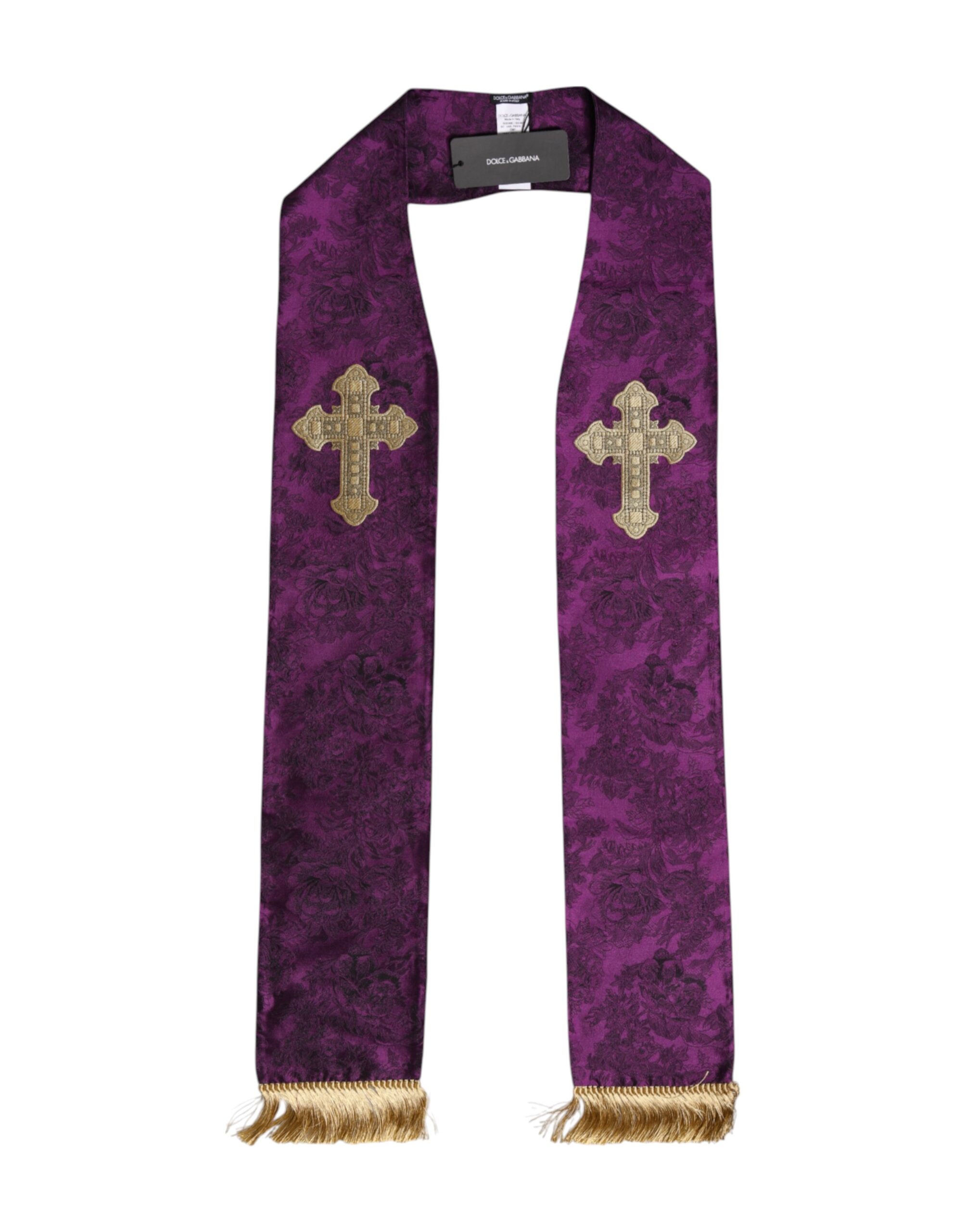Dolce & Gabbana Purple Silk Fringes Cross Men Foulard Scarf - Image 3