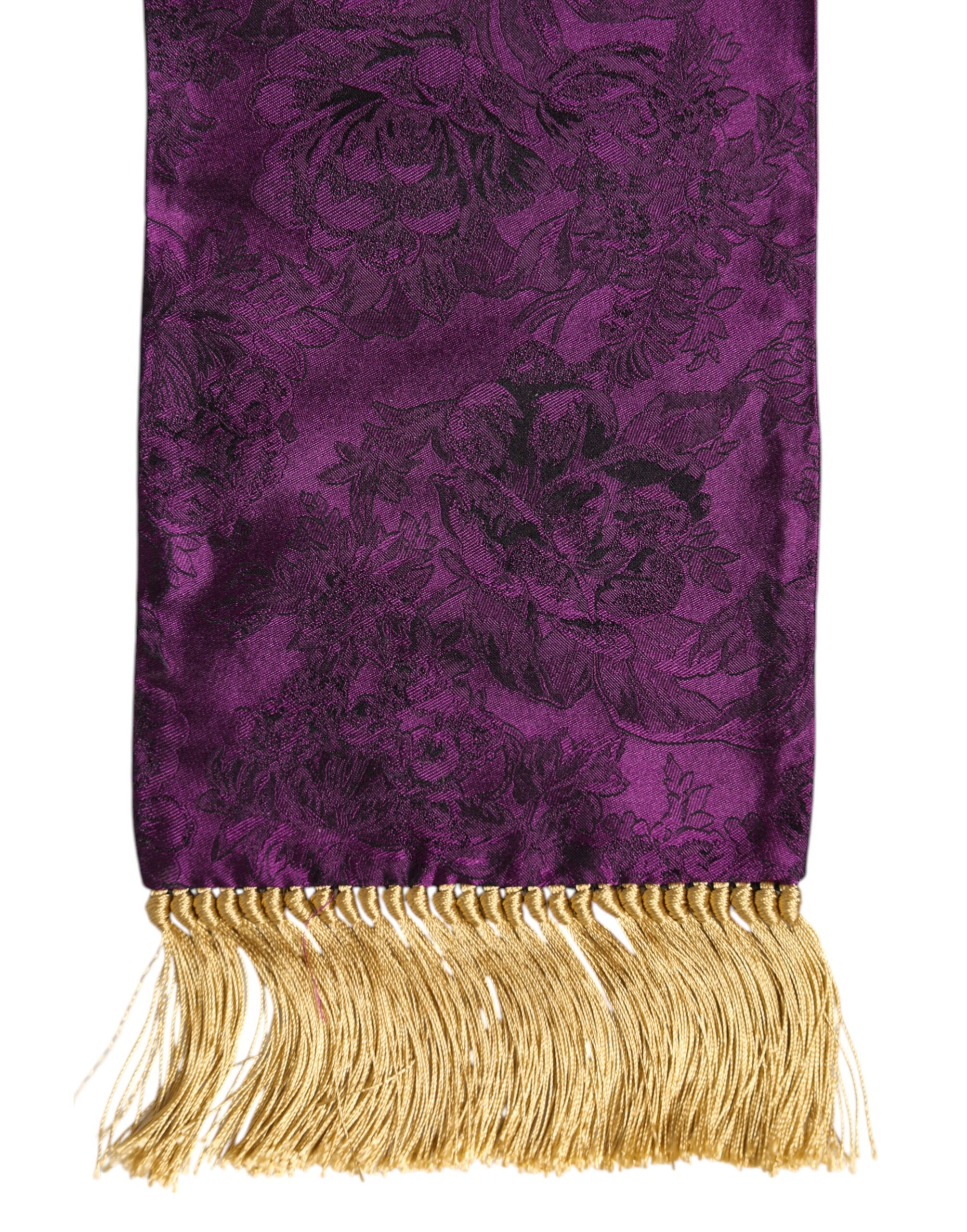 Dolce & Gabbana Purple Silk Fringes Cross Men Foulard Scarf - Image 4