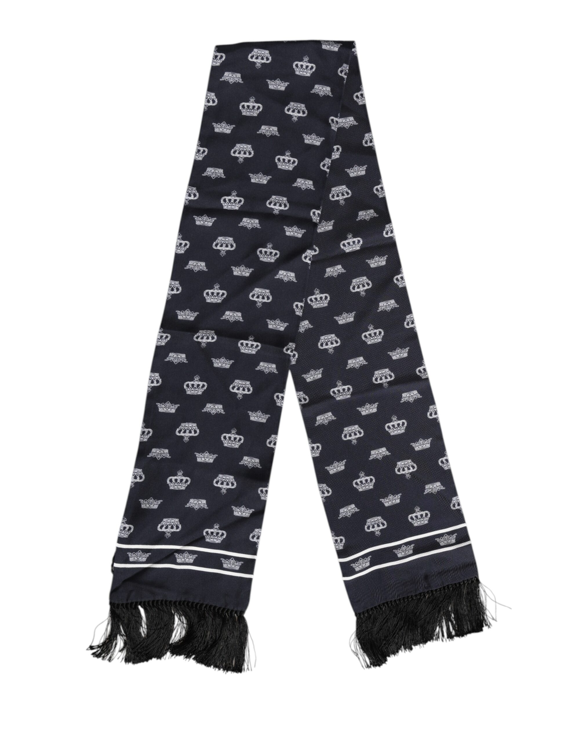 Dolce & Gabbana Black Silk Crown Fringes Men Foulard Scarf - Image 2