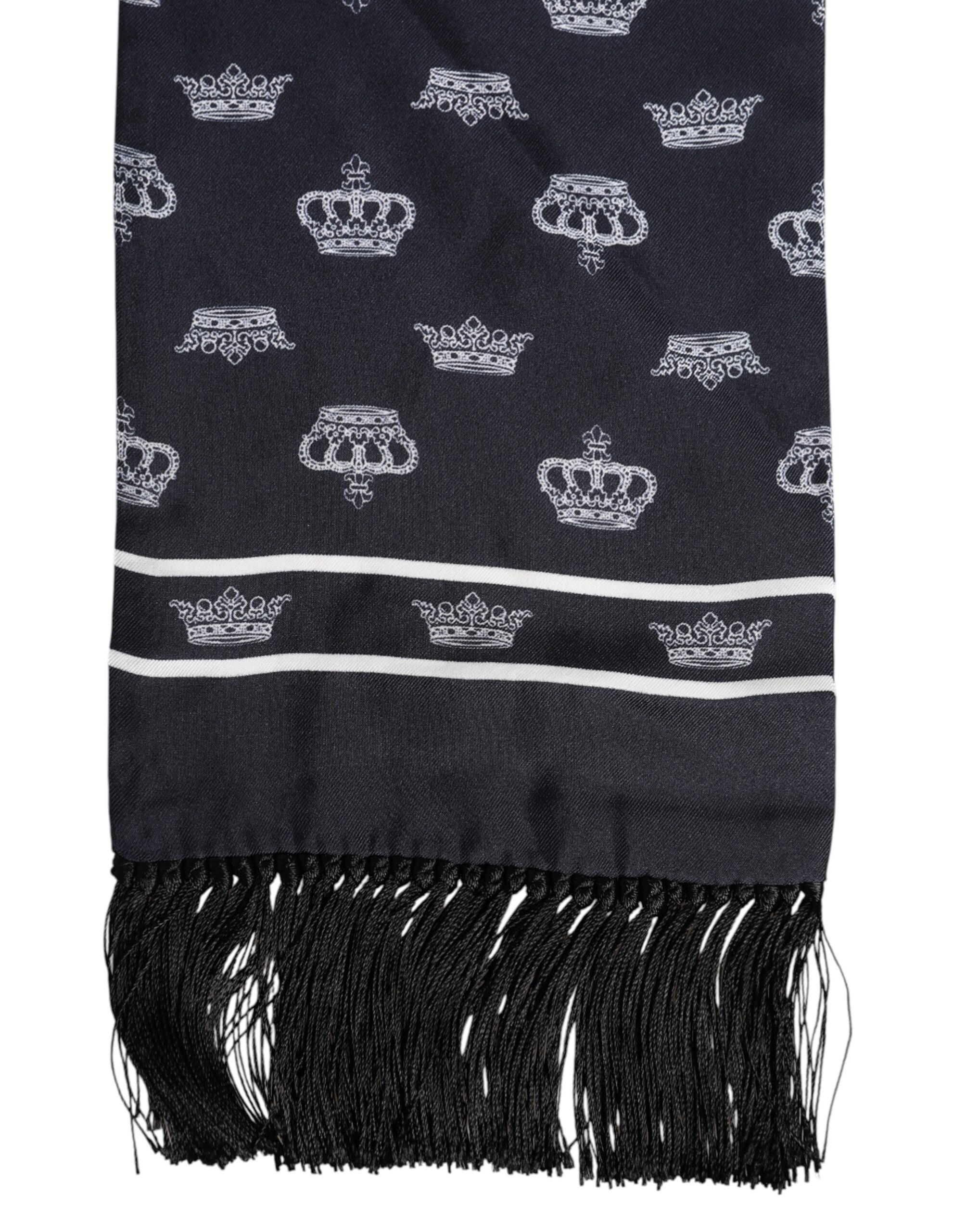 Dolce & Gabbana Black Silk Crown Fringes Men Foulard Scarf - Image 3