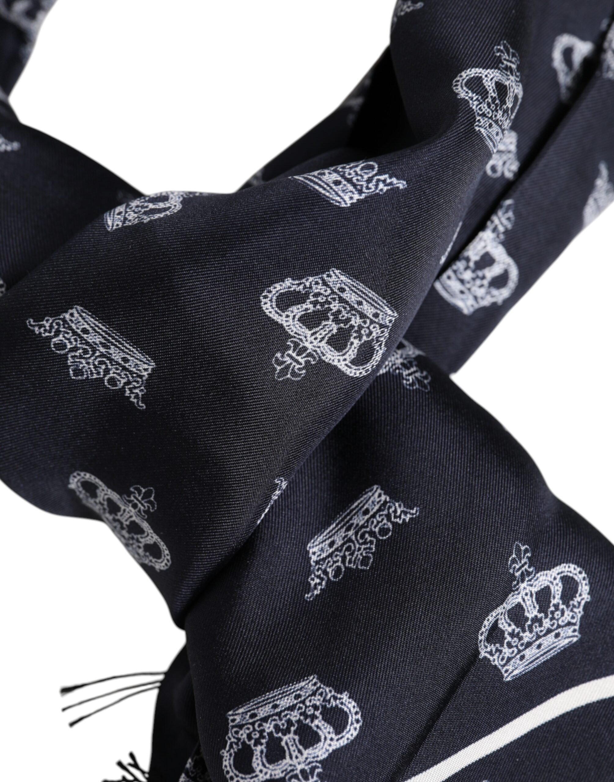 Dolce & Gabbana Black Silk Crown Fringes Men Foulard Scarf - Image 5