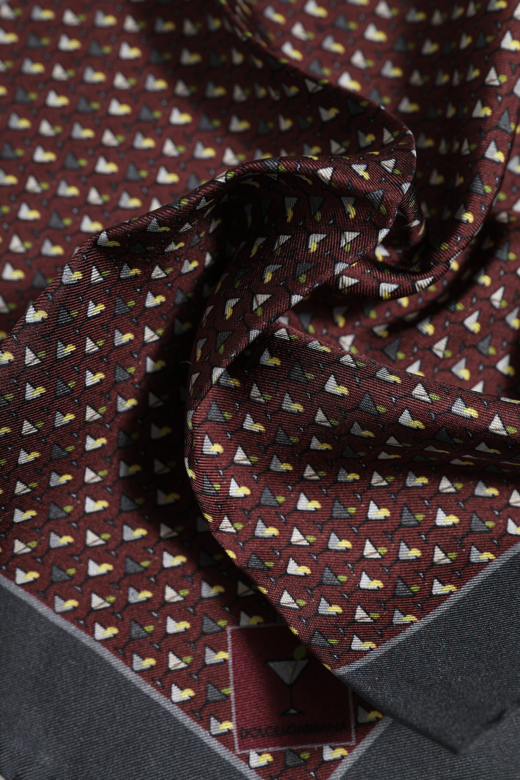 Dolce & Gabbana Maroon Cocktail Silk Square Foulard Scarf - Image 5