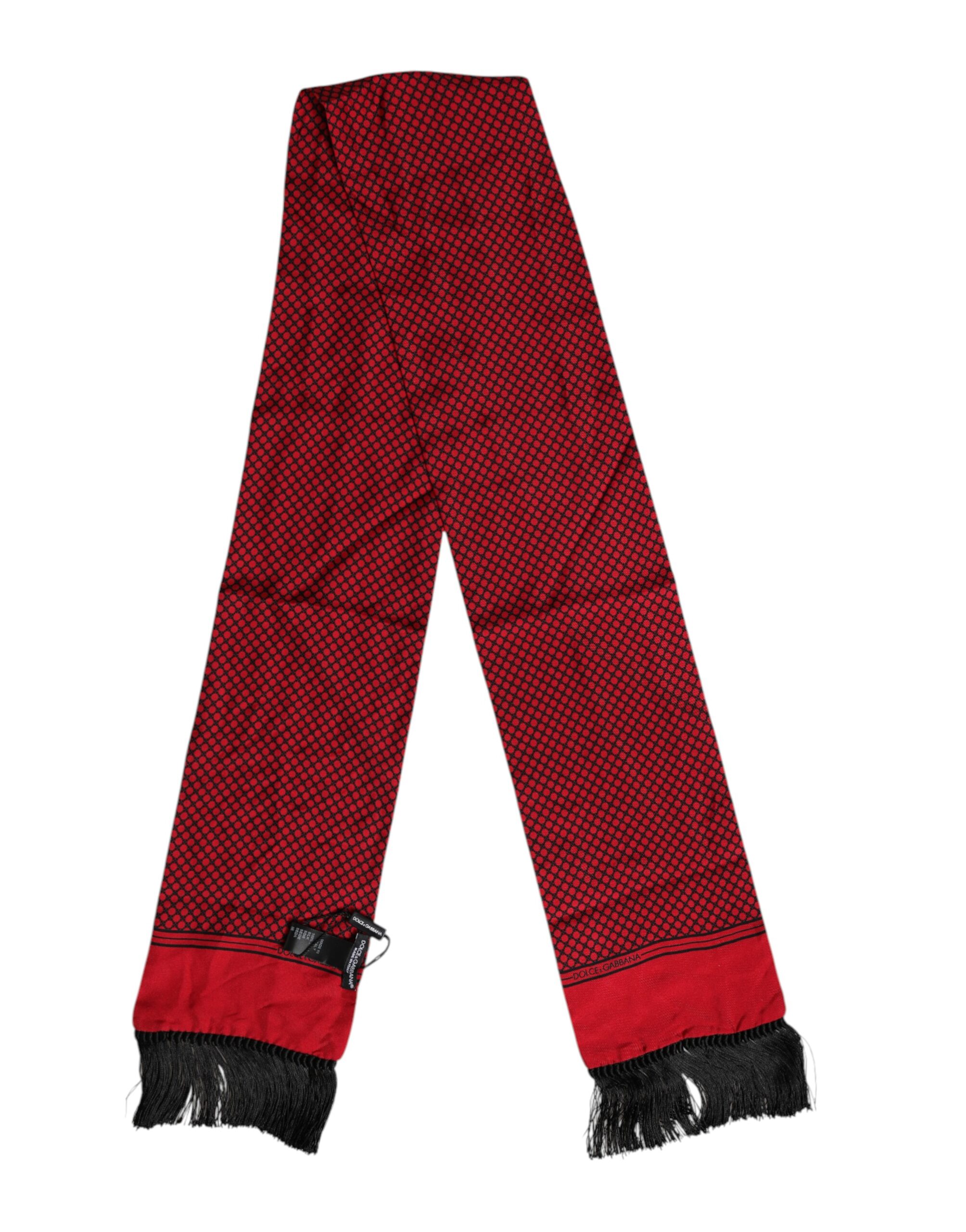 Dolce & Gabbana Red Dotted Silk Fringes Men Foulard Scarf - Image 2