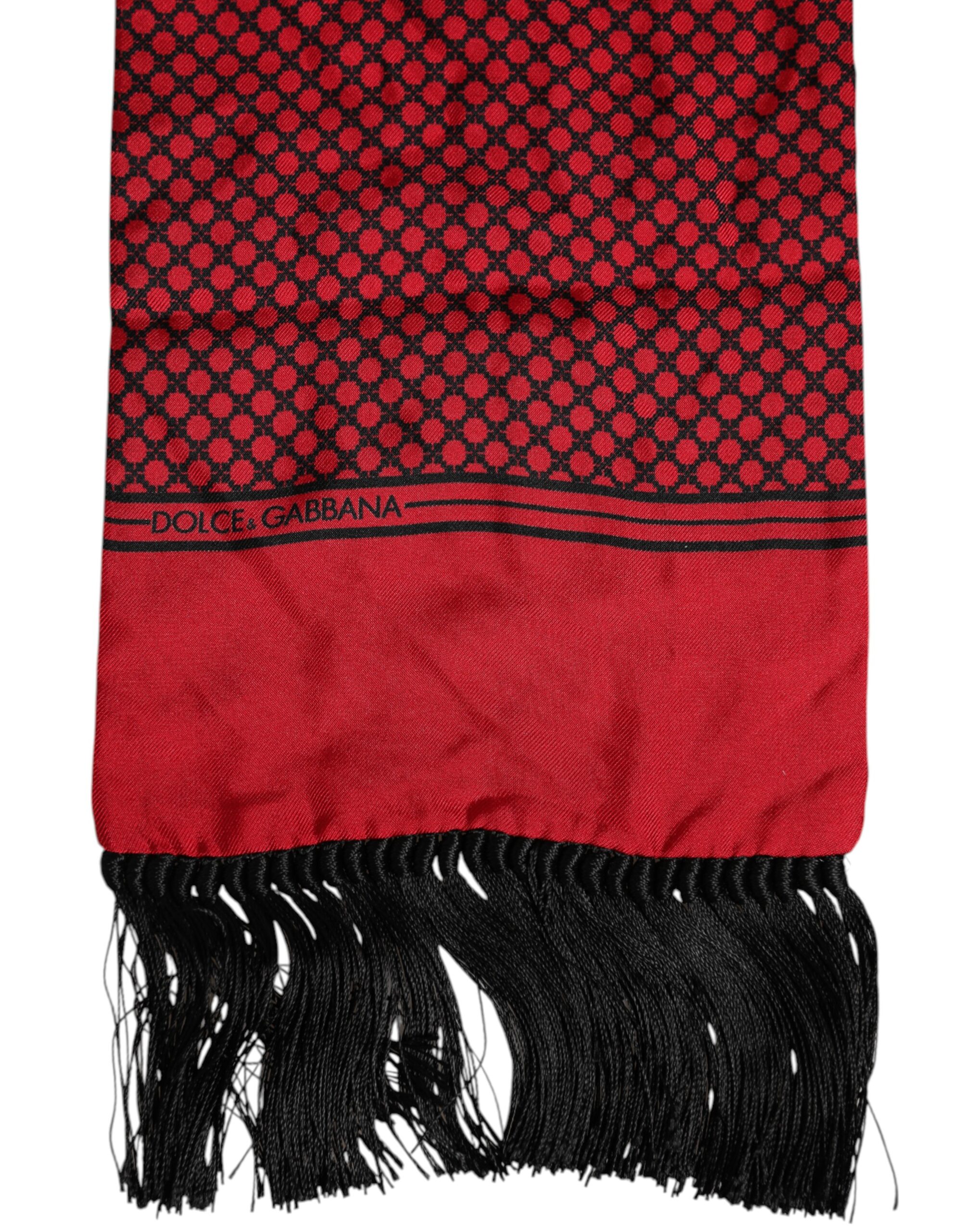 Dolce & Gabbana Red Dotted Silk Fringes Men Foulard Scarf - Image 3